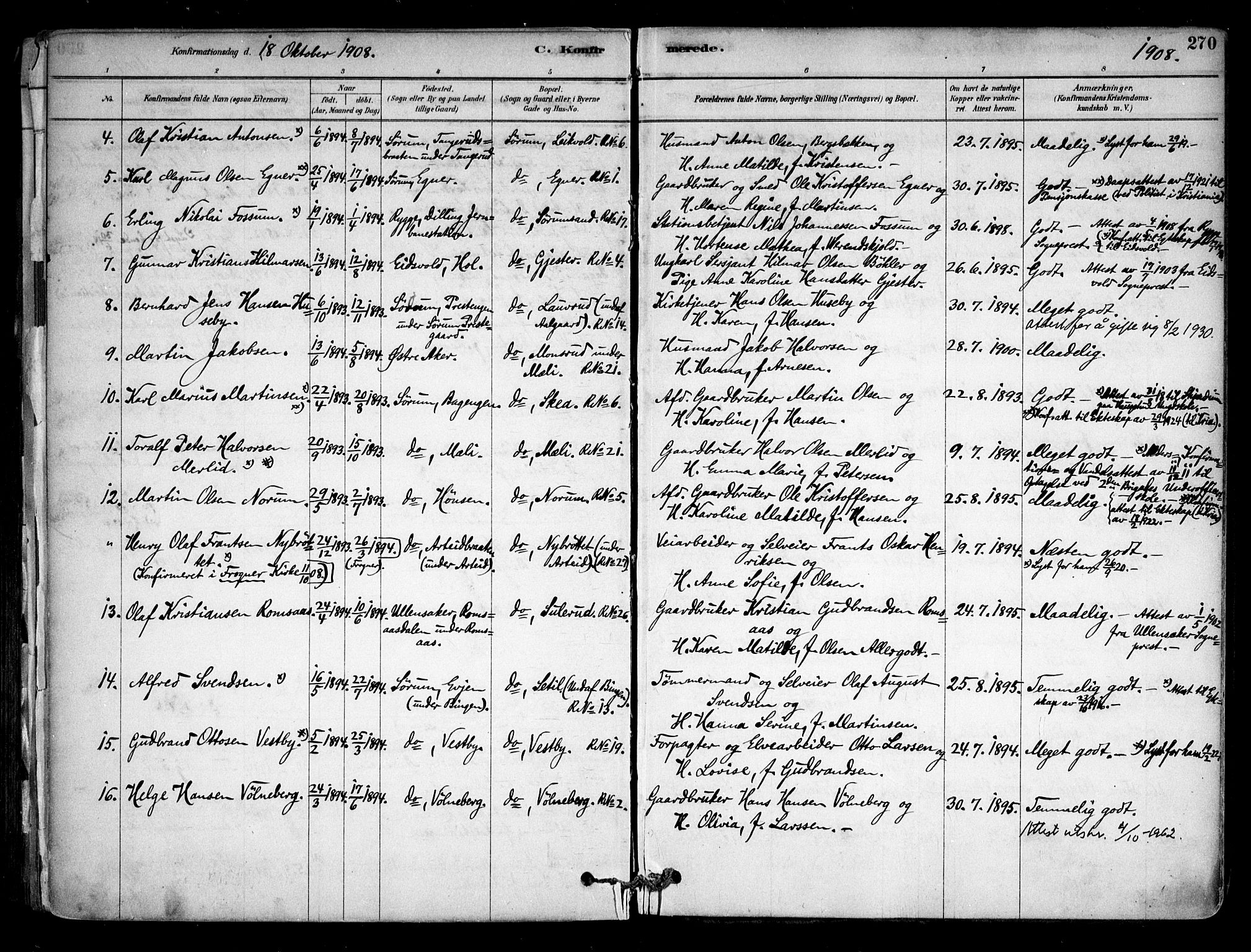 Sørum prestekontor Kirkebøker, AV/SAO-A-10303/F/Fa/L0007: Parish register (official) no. I 7, 1878-1914, p. 270