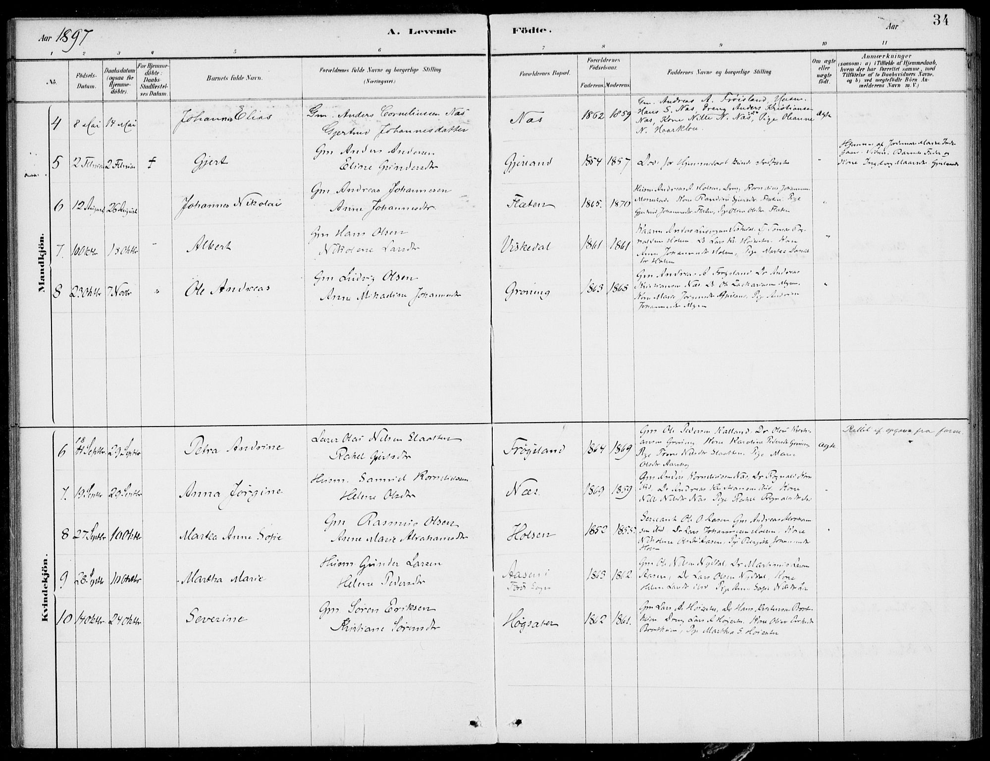 Førde sokneprestembete, AV/SAB-A-79901/H/Haa/Haac/L0001: Parish register (official) no. C  1, 1881-1920, p. 34