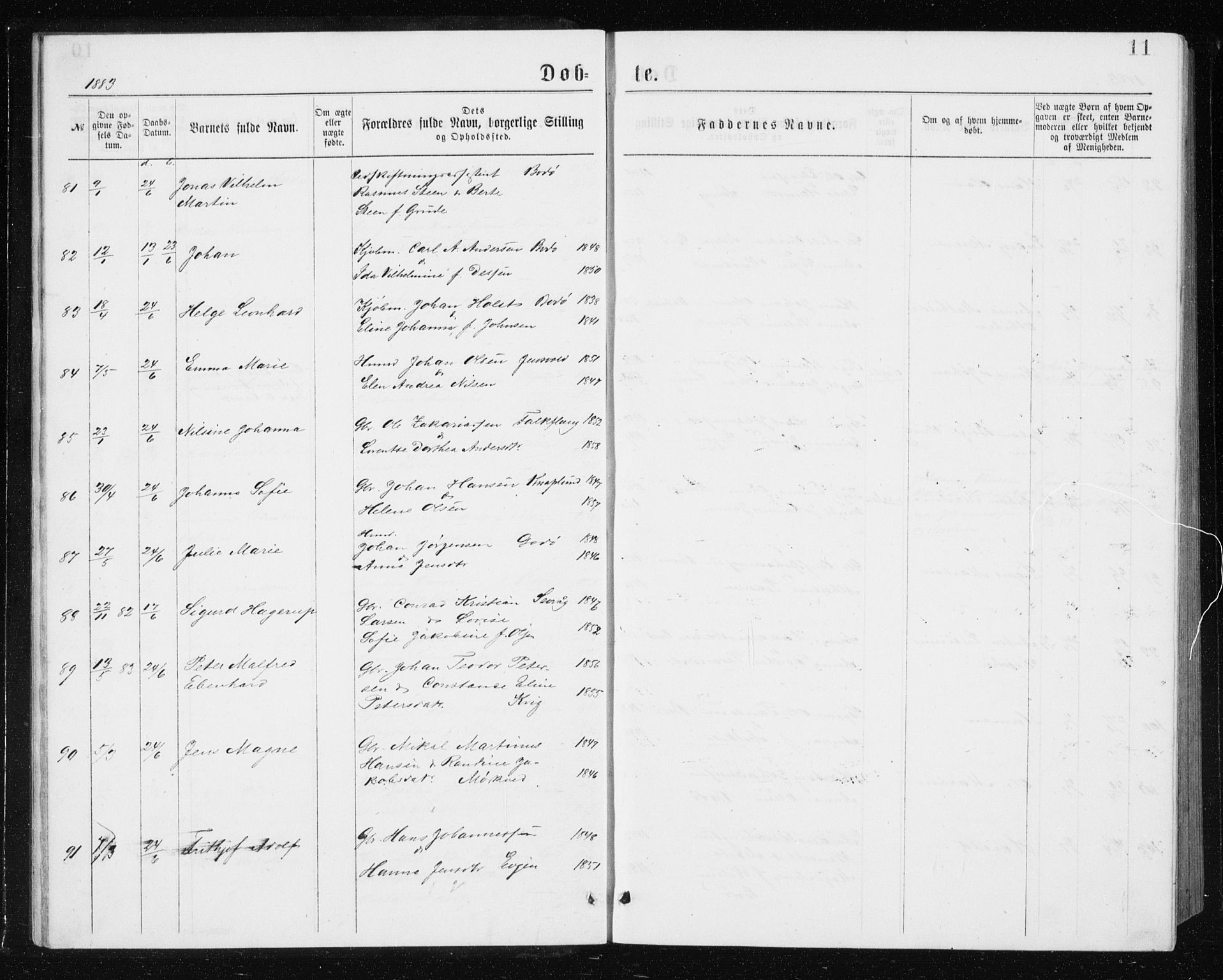 Ministerialprotokoller, klokkerbøker og fødselsregistre - Nordland, AV/SAT-A-1459/801/L0031: Parish register (copy) no. 801C06, 1883-1887, p. 11