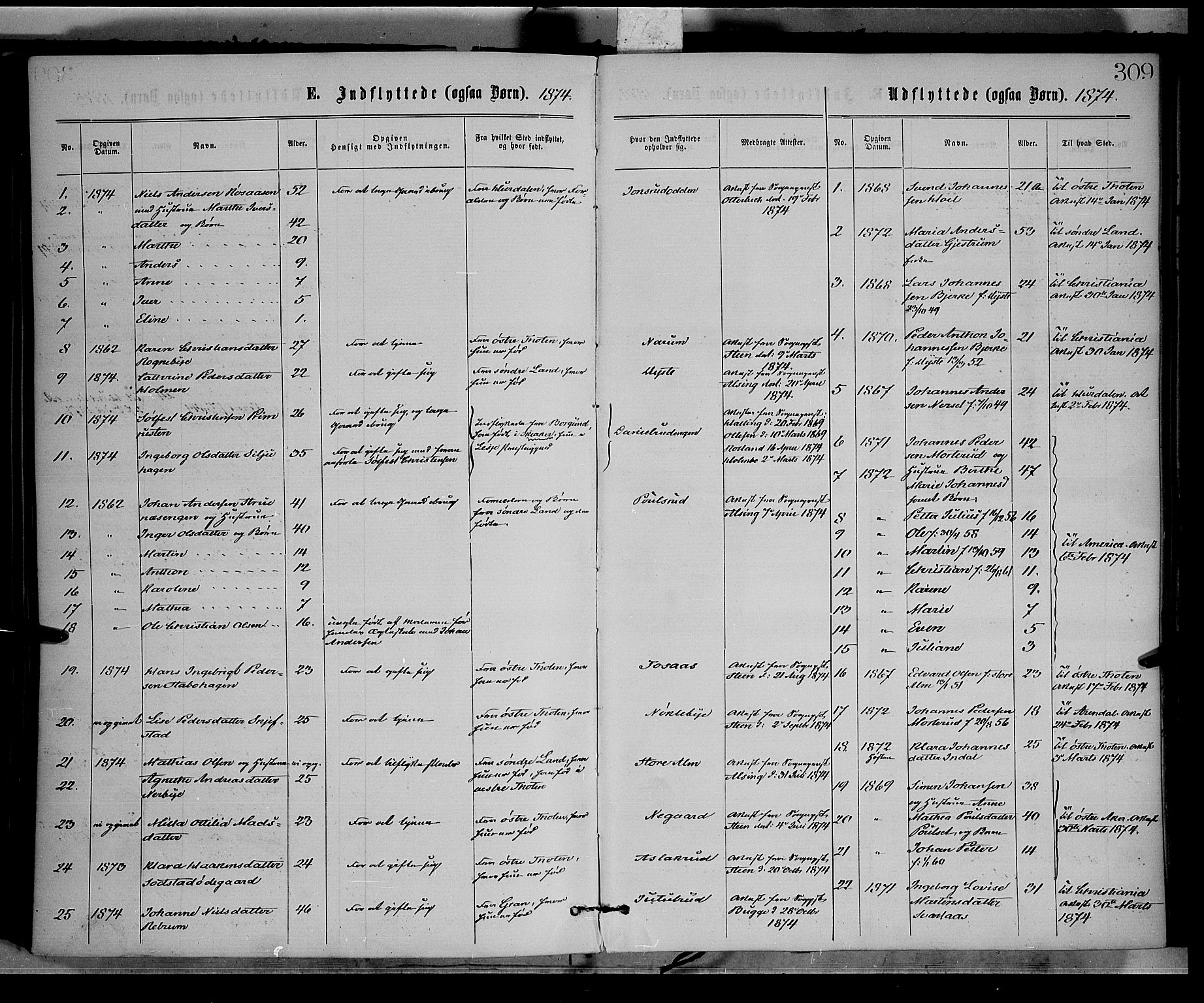 Vestre Toten prestekontor, SAH/PREST-108/H/Ha/Haa/L0008: Parish register (official) no. 8, 1870-1877, p. 309