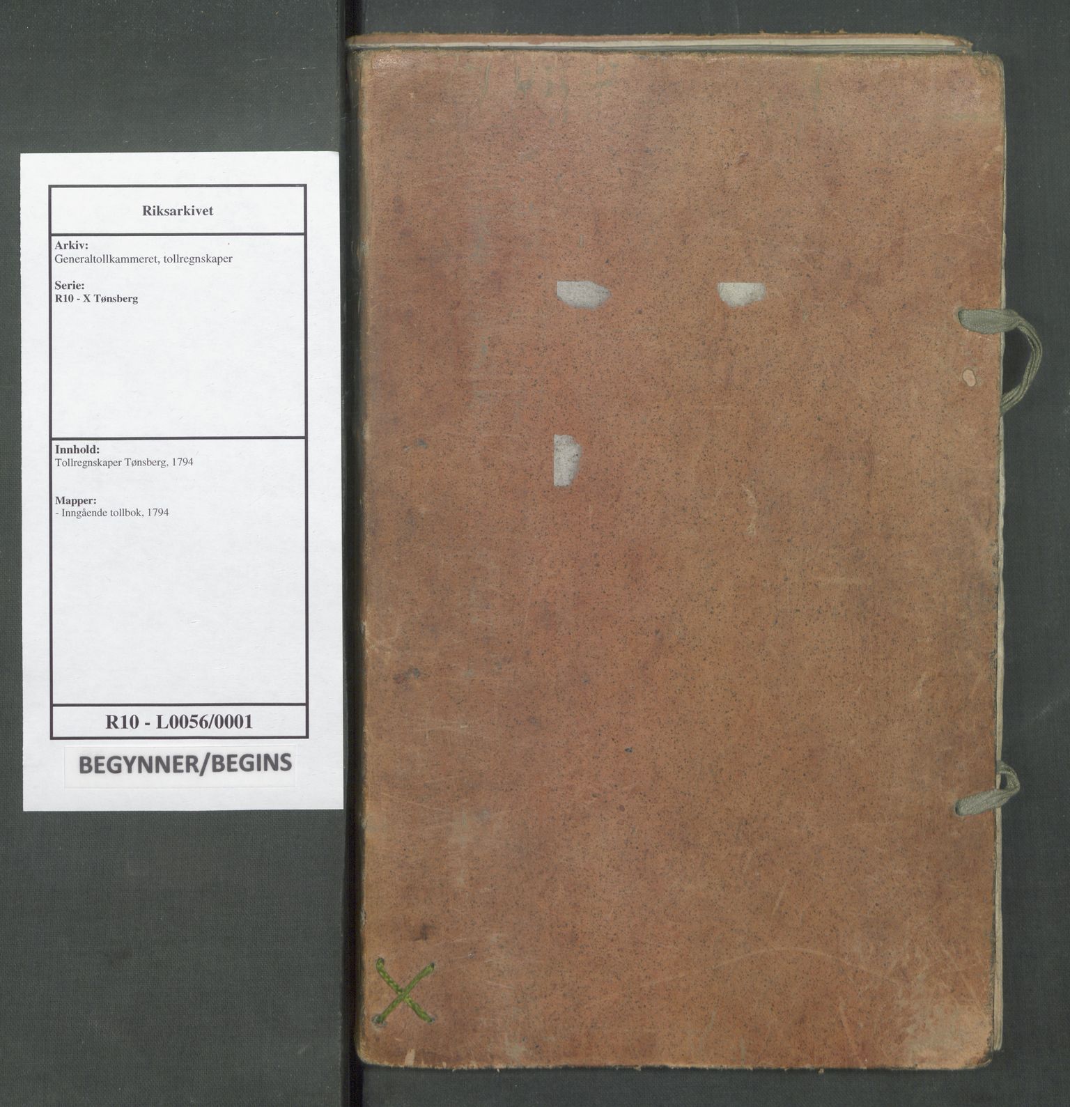Generaltollkammeret, tollregnskaper, AV/RA-EA-5490/R10/L0056/0001: Tollregnskaper Tønsberg / Inngående tollbok, 1794