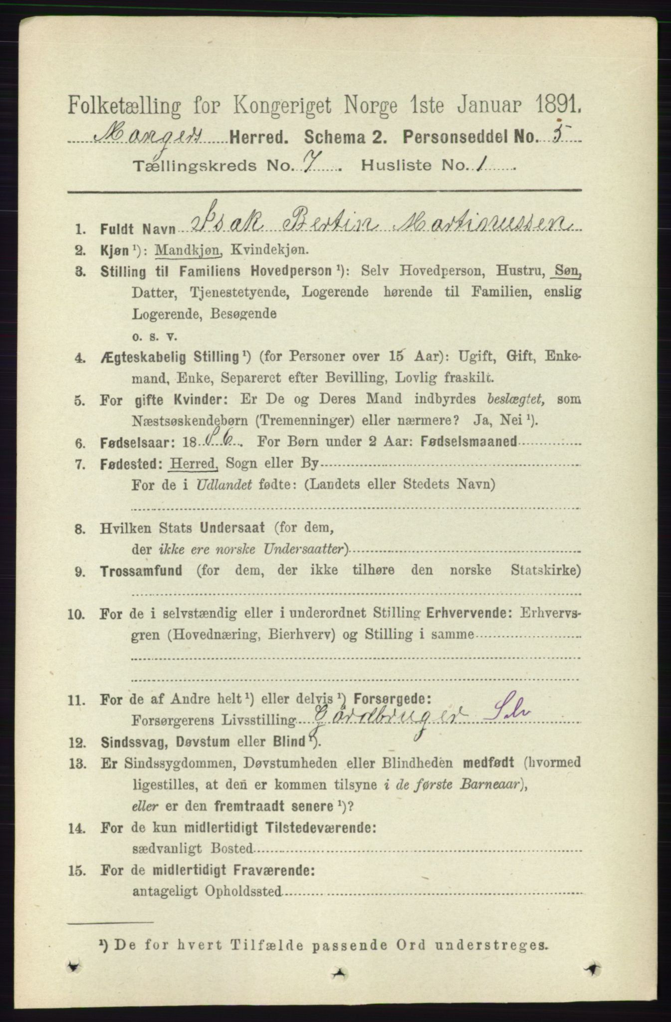 RA, 1891 census for 1261 Manger, 1891, p. 4363