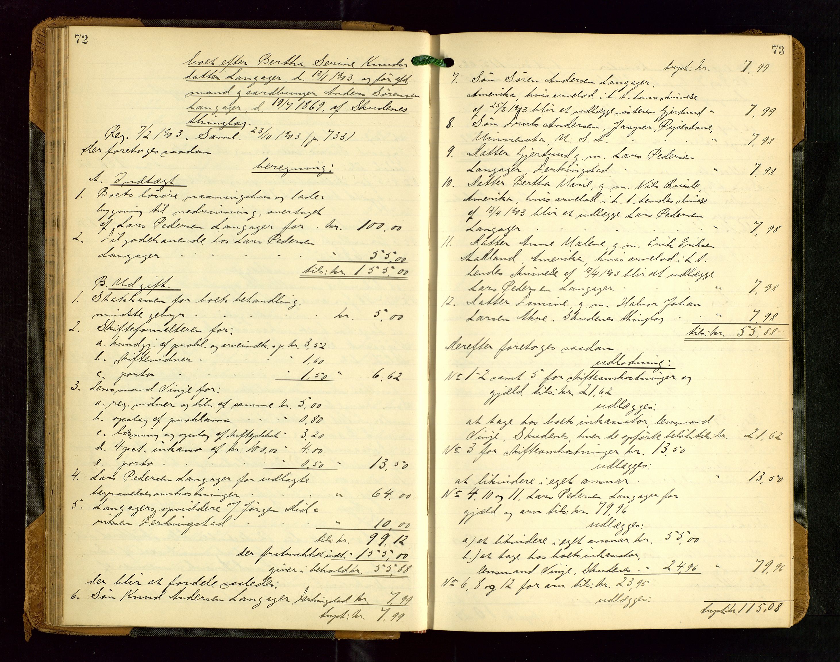 Karmsund sorenskriveri, AV/SAST-A-100311/01/IV/IVGB/L0001: SKIFTEUTLODNINGSPROTOKOLL, 1904-1911, p. 72-73