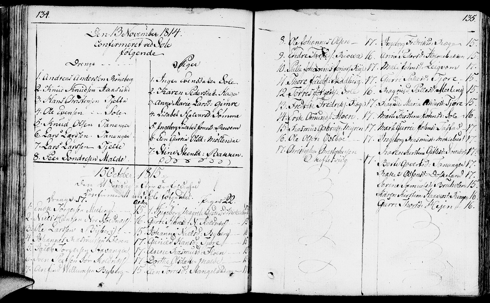 Håland sokneprestkontor, SAST/A-101802/001/30BA/L0003: Parish register (official) no. A 3, 1794-1815, p. 134-135