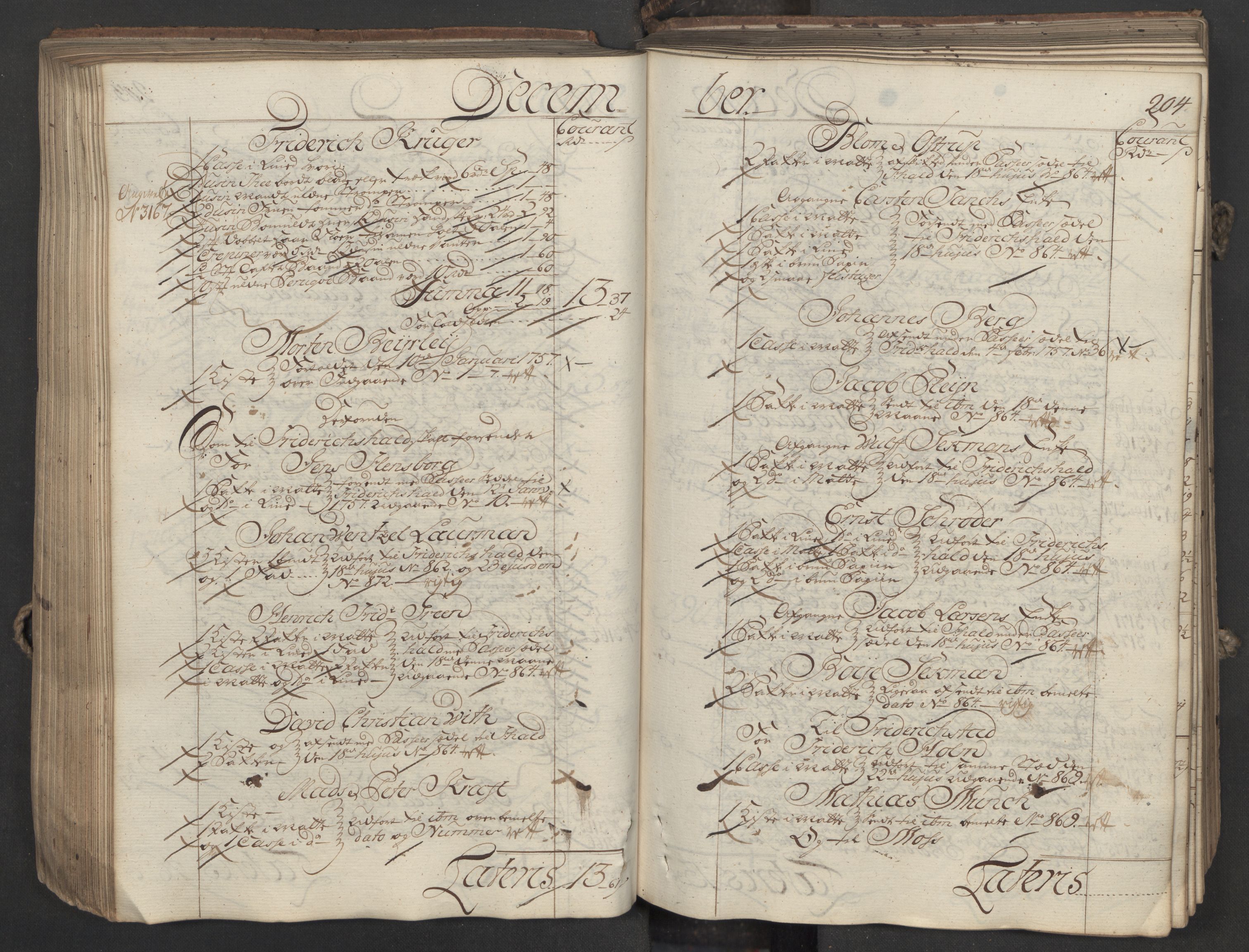 Generaltollkammeret, tollregnskaper, AV/RA-EA-5490/R06/L0037/0001: Tollregnskaper Kristiania / Inngående hovedtollbok, 1756, p. 203b-204a