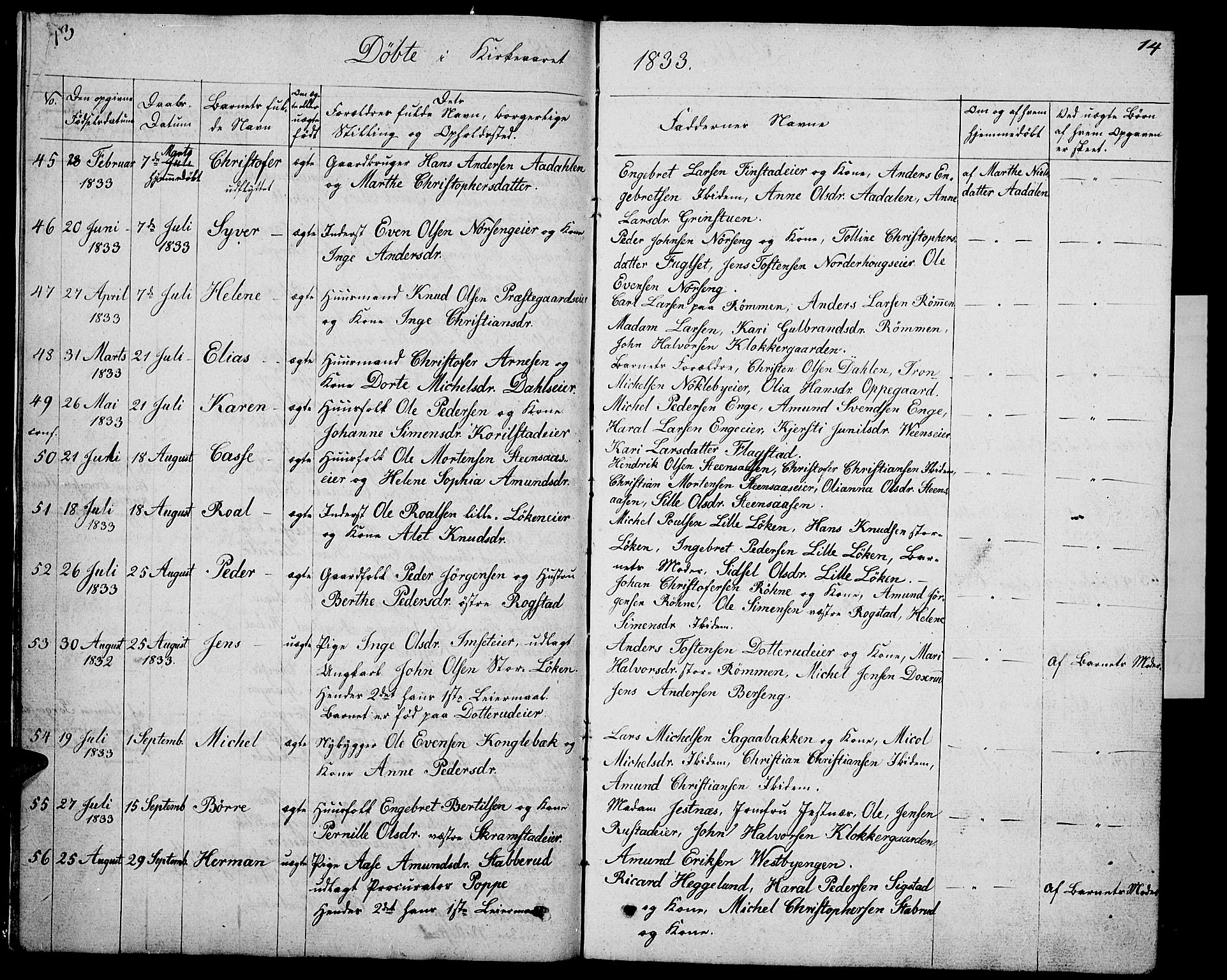 Løten prestekontor, AV/SAH-PREST-022/L/La/L0002: Parish register (copy) no. 2, 1832-1850, p. 13-14