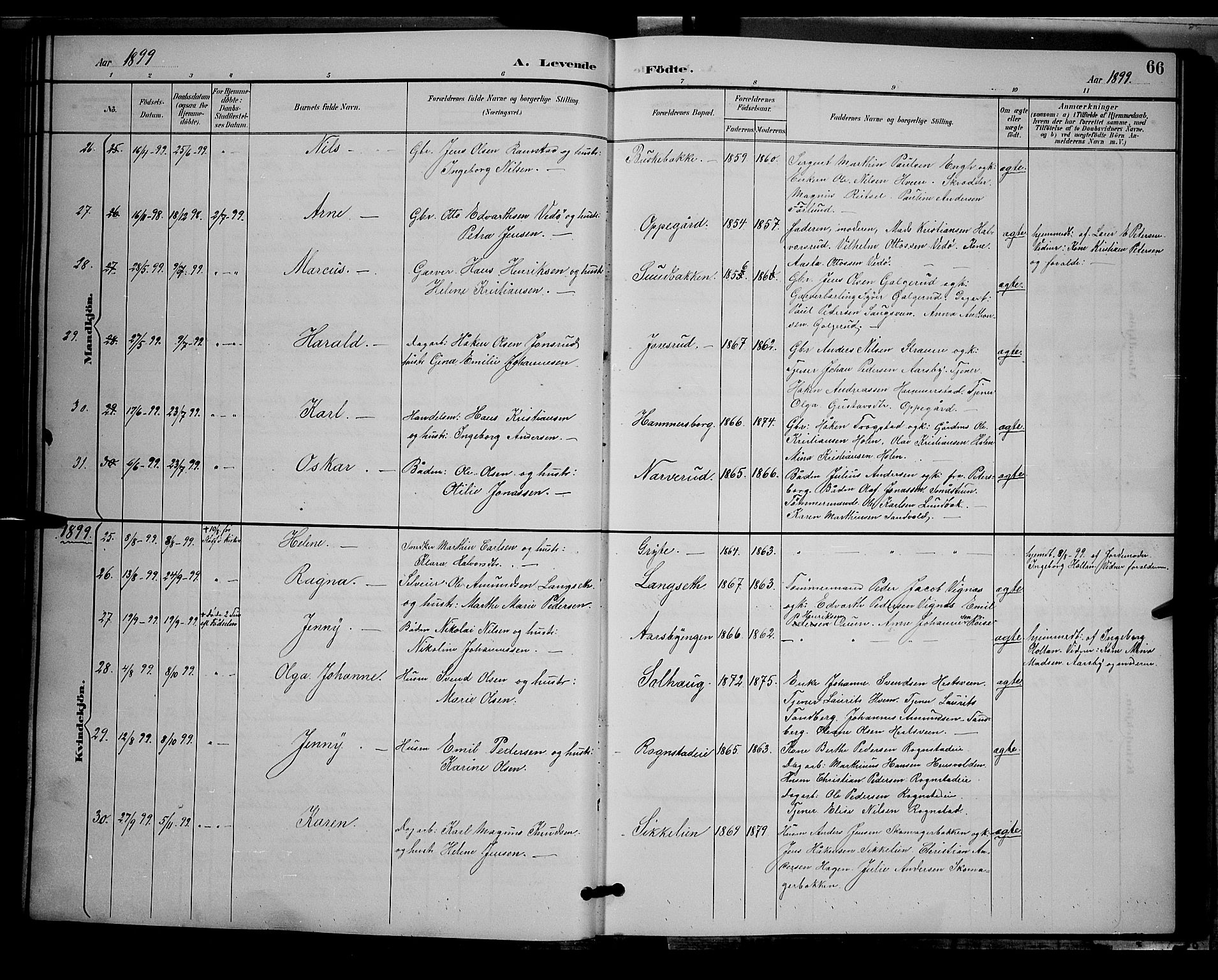 Østre Toten prestekontor, AV/SAH-PREST-104/H/Ha/Hab/L0006: Parish register (copy) no. 6, 1893-1901, p. 66