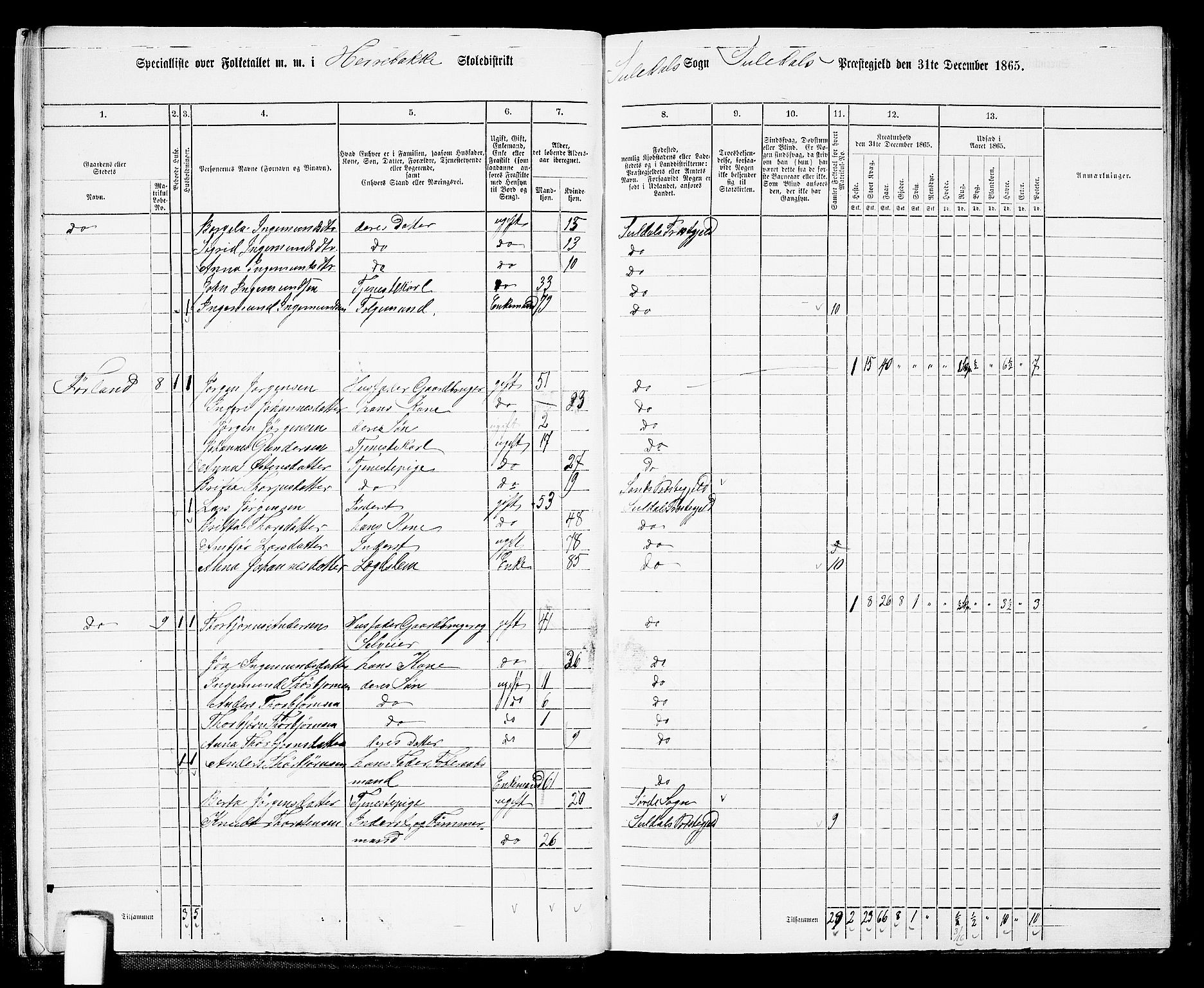 RA, 1865 census for Suldal, 1865, p. 15