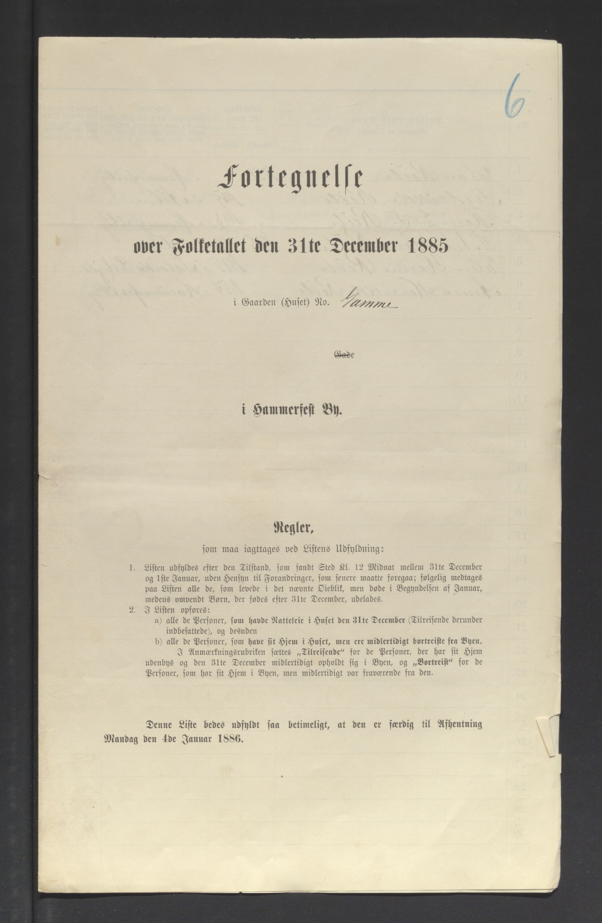 SATØ, 1885 census for 2001 Hammerfest, 1885, p. 6a