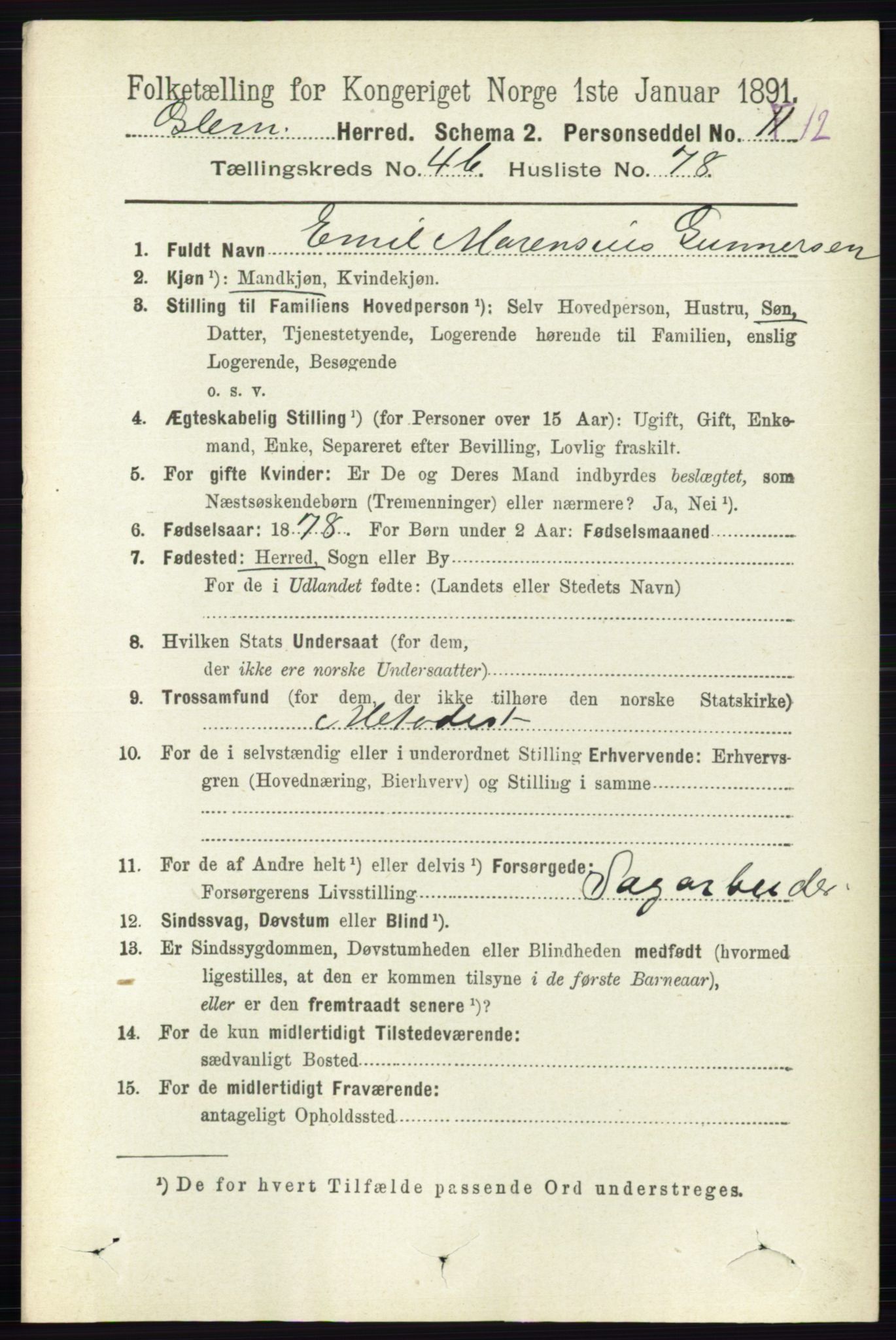 RA, 1891 census for 0132 Glemmen, 1891, p. 5687