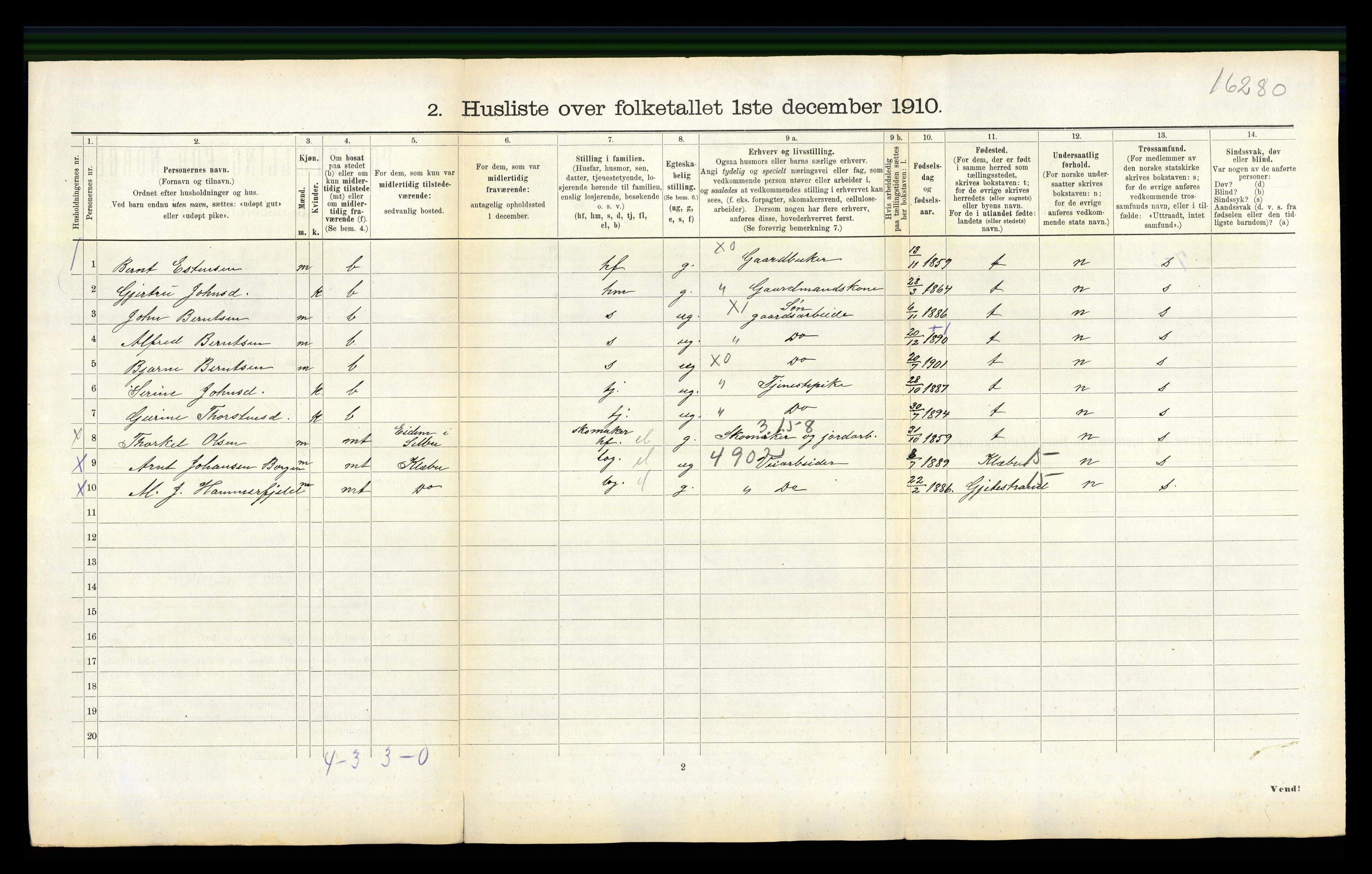 RA, 1910 census for Selbu, 1910, p. 315