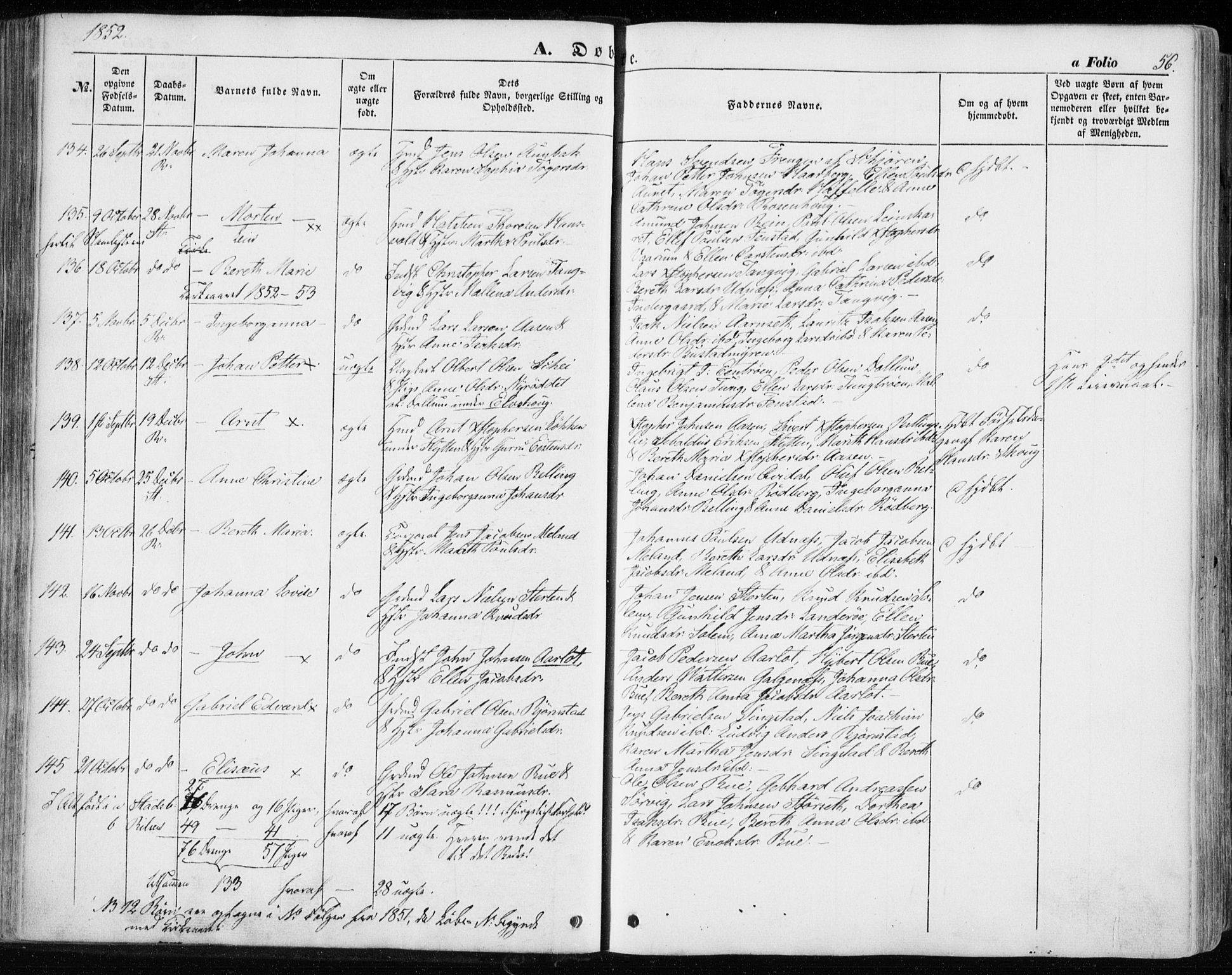 Ministerialprotokoller, klokkerbøker og fødselsregistre - Sør-Trøndelag, SAT/A-1456/646/L0611: Parish register (official) no. 646A09, 1848-1857, p. 56