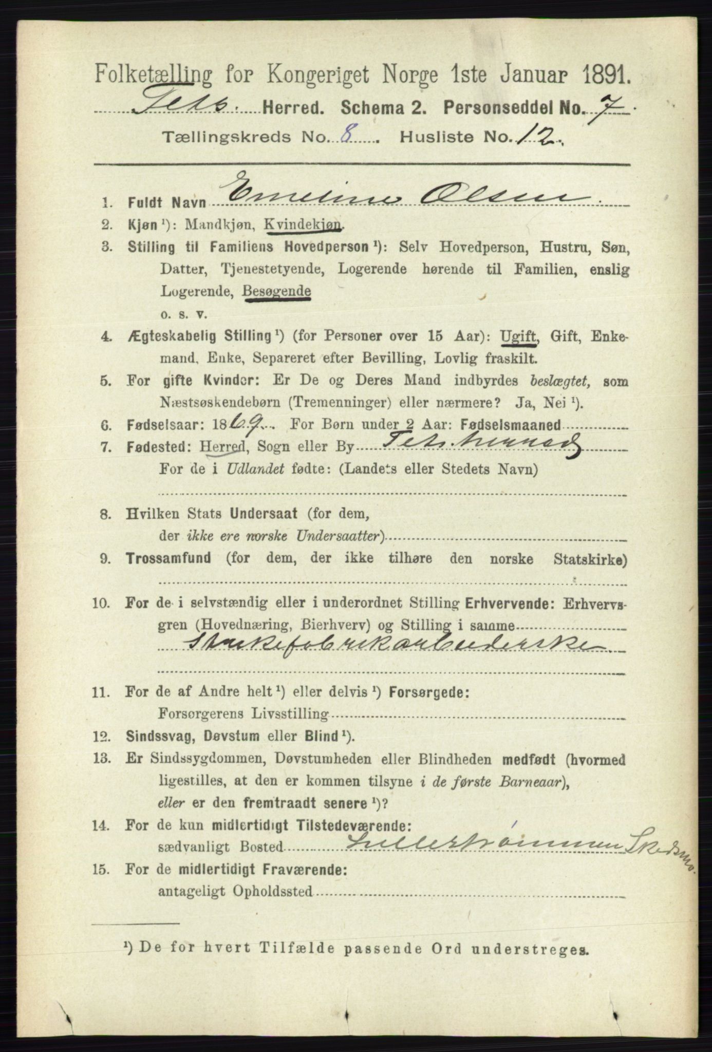 RA, 1891 census for 0227 Fet, 1891, p. 3115