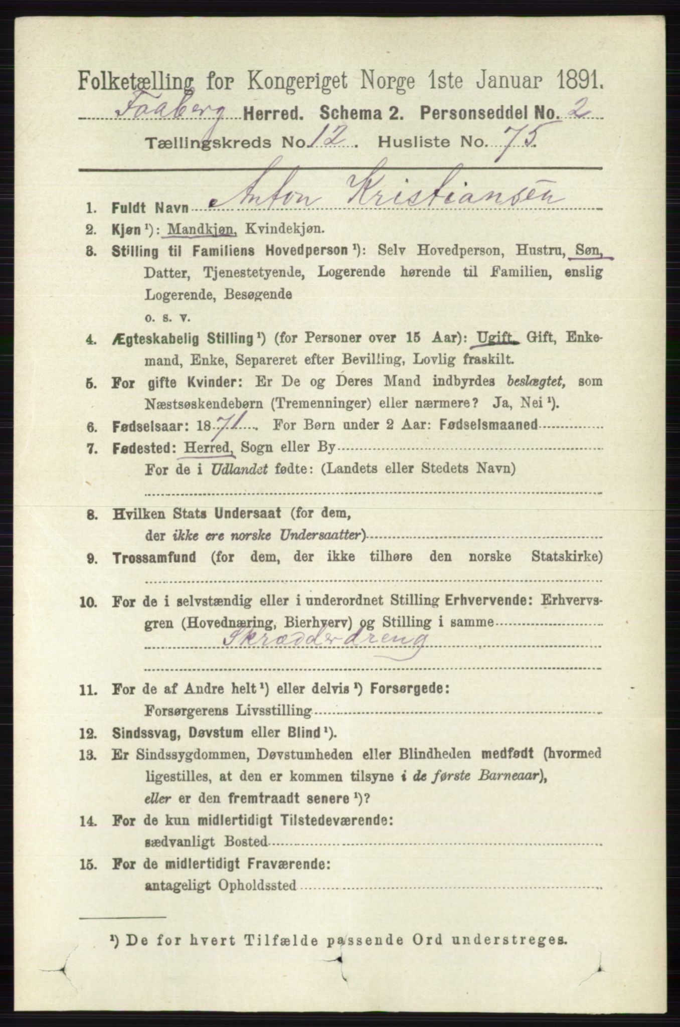 RA, 1891 census for 0524 Fåberg, 1891, p. 5163