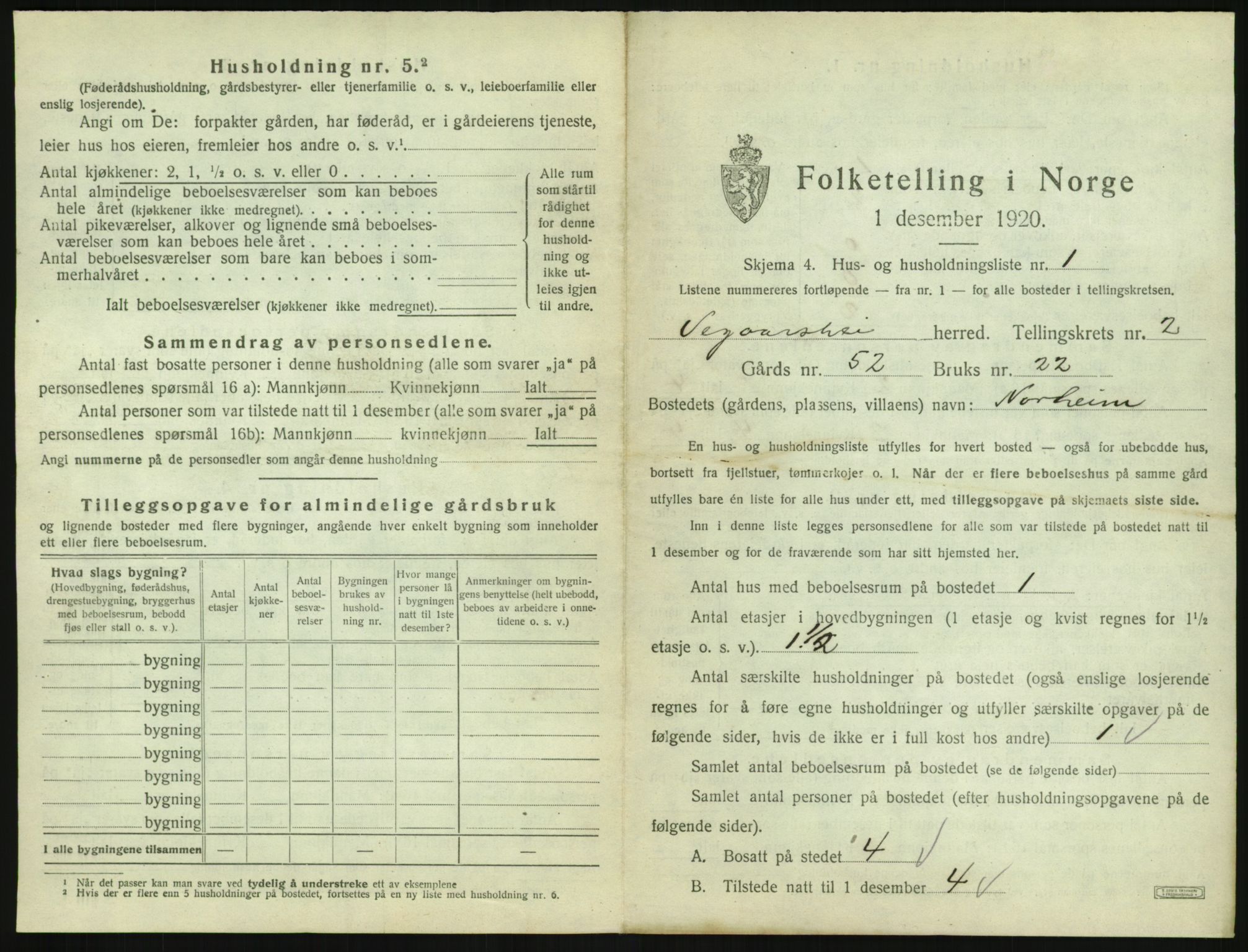 SAK, 1920 census for Vegårshei, 1920, p. 148