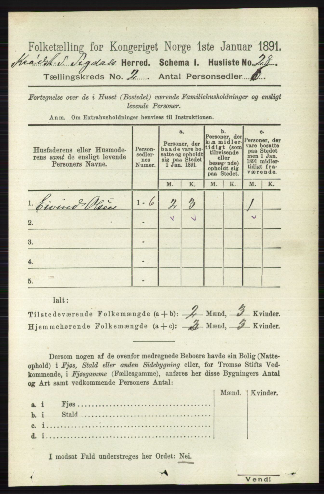 RA, 1891 census for 0621 Sigdal, 1891, p. 5311