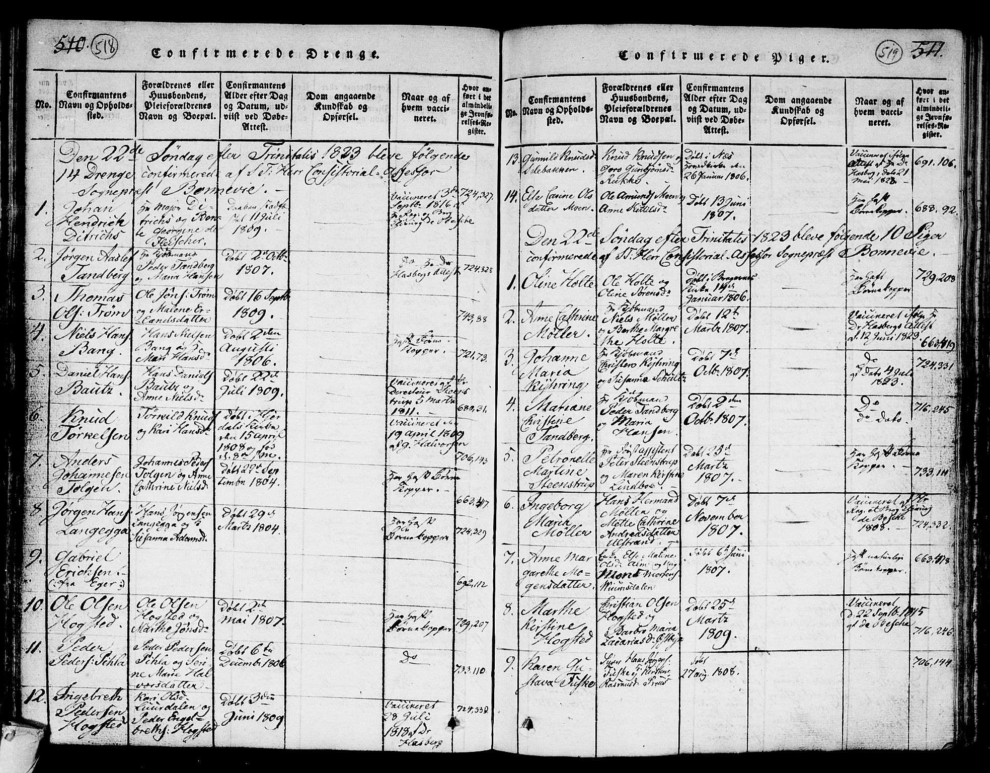 Kongsberg kirkebøker, AV/SAKO-A-22/G/Ga/L0001: Parish register (copy) no. 1, 1816-1839, p. 518-519
