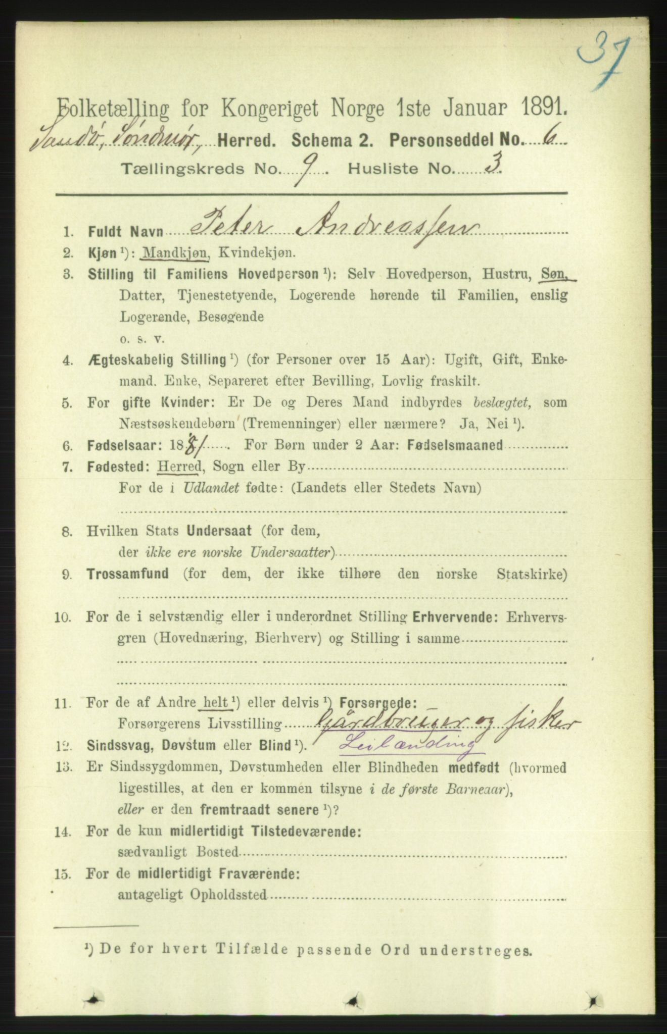 RA, 1891 census for 1514 Sande, 1891, p. 1510