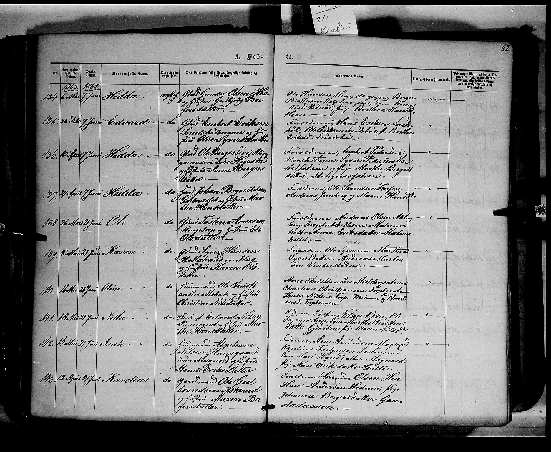 Eidskog prestekontor, AV/SAH-PREST-026/H/Ha/Haa/L0001: Parish register (official) no. 1, 1860-1867, p. 62