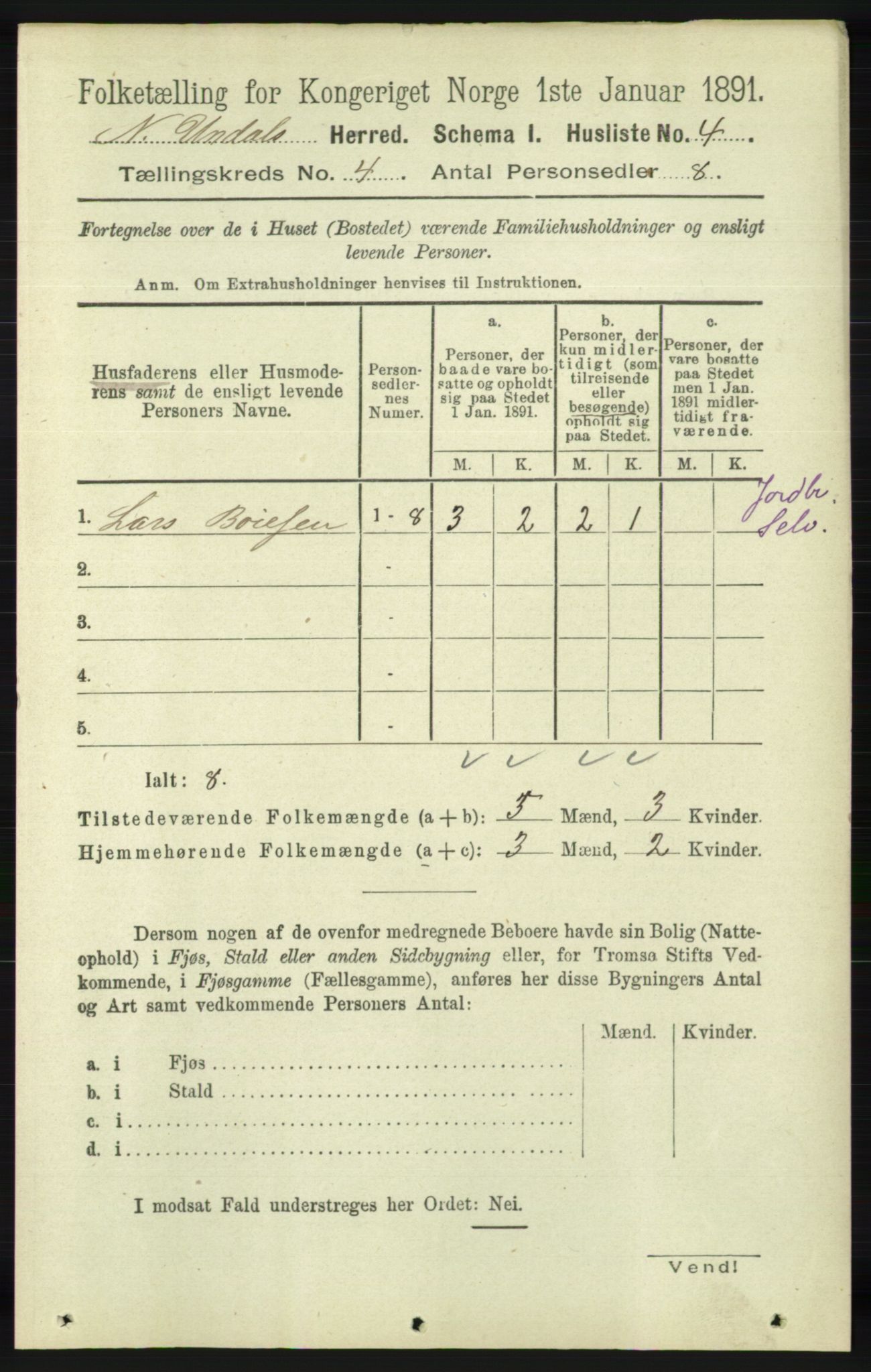 RA, 1891 census for 1028 Nord-Audnedal, 1891, p. 1083