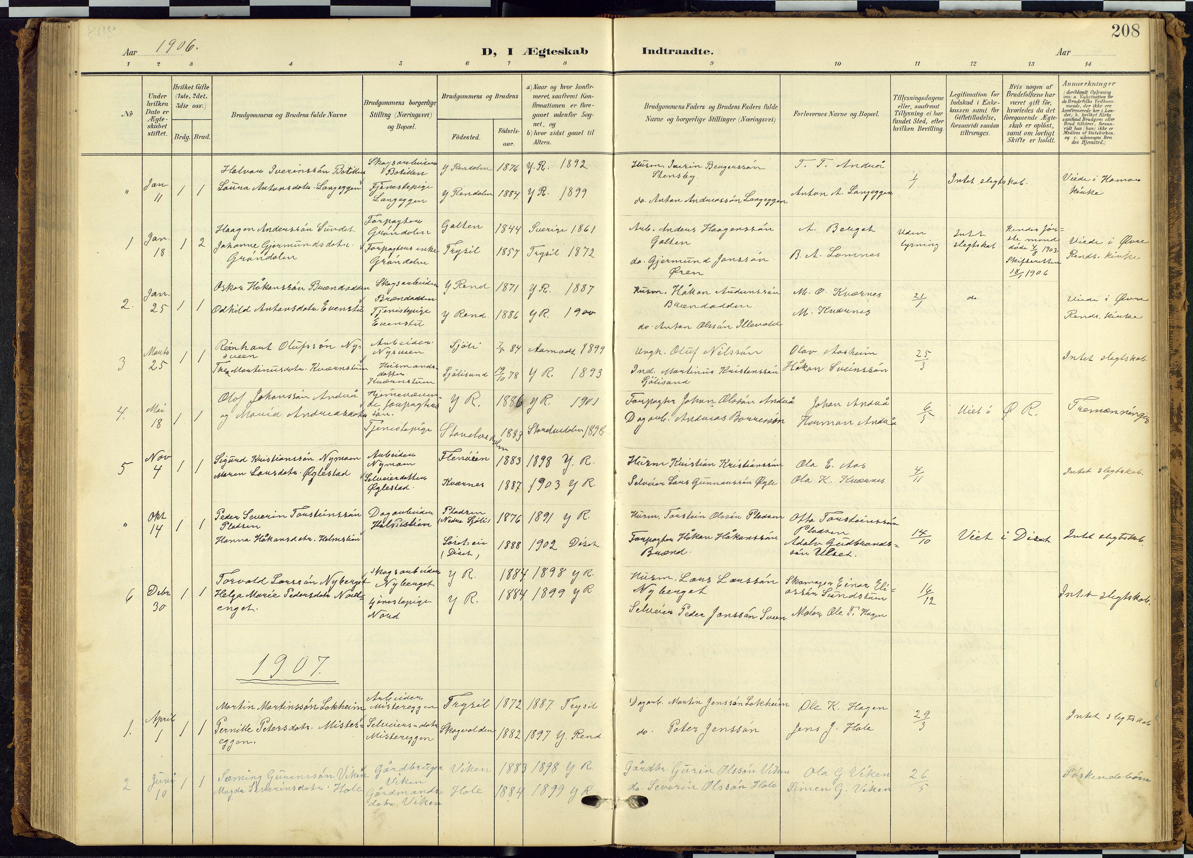 Rendalen prestekontor, SAH/PREST-054/H/Ha/Hab/L0010: Parish register (copy) no. 10, 1903-1940, p. 208