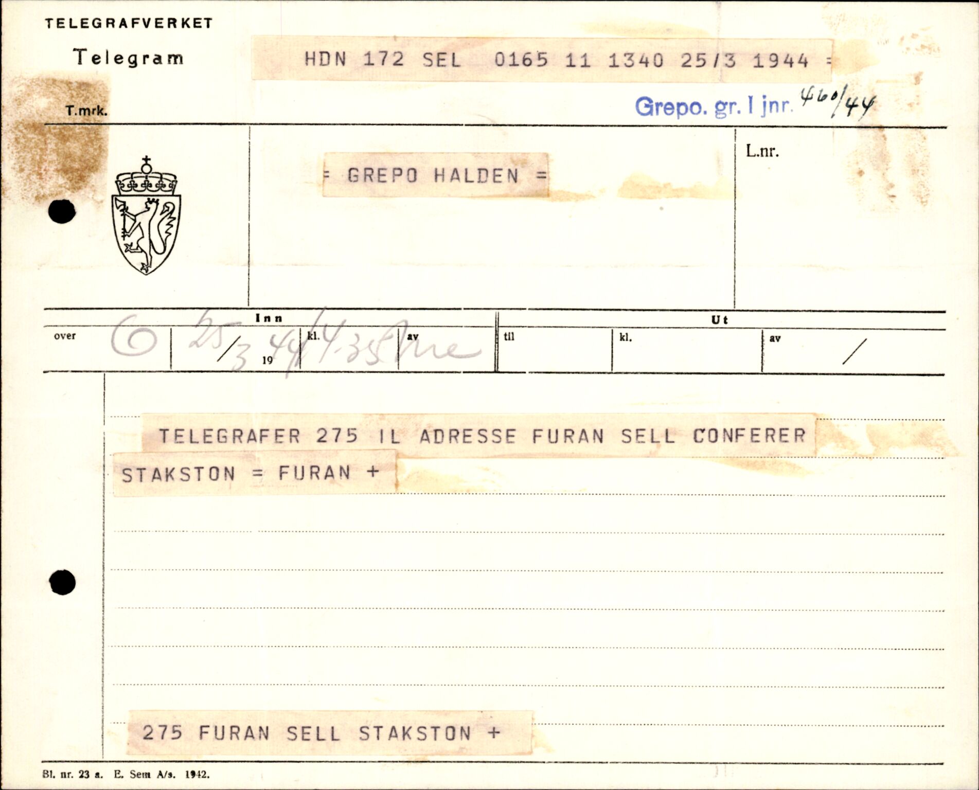 Forsvarets Overkommando. 2 kontor. Arkiv 11.4. Spredte tyske arkivsaker, AV/RA-RAFA-7031/D/Dar/Darc/L0006: BdSN, 1942-1945, p. 1500