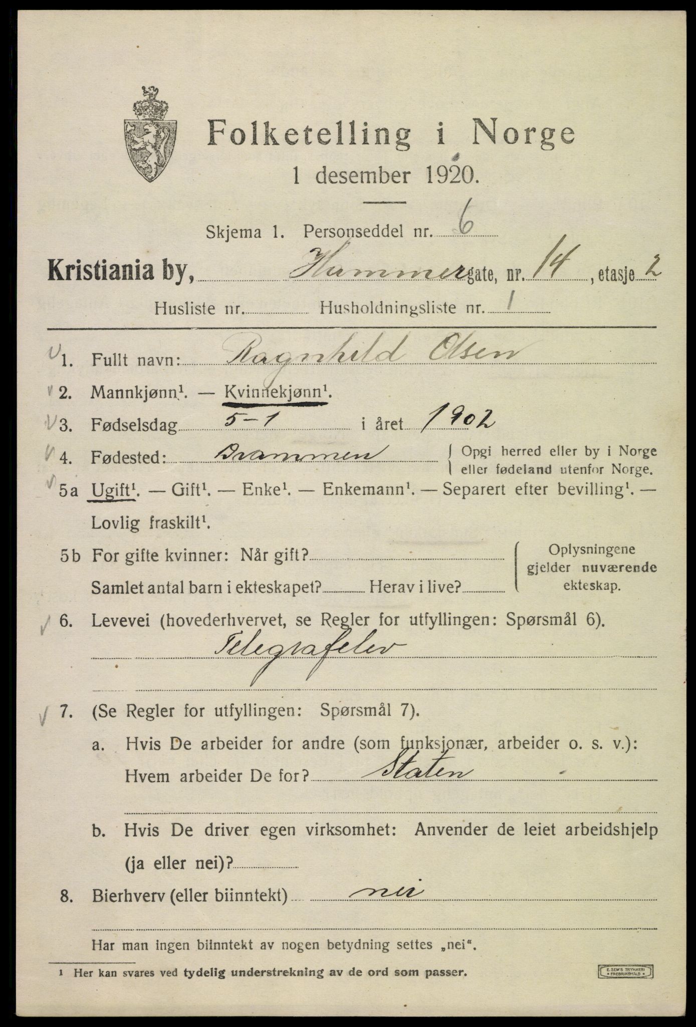 SAO, 1920 census for Kristiania, 1920, p. 268507