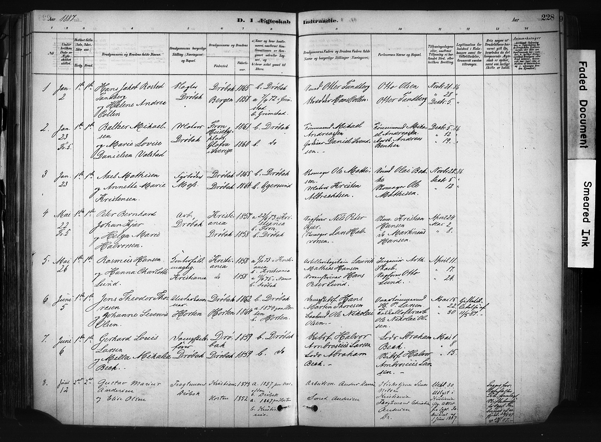 Drøbak prestekontor Kirkebøker, SAO/A-10142a/F/Fb/L0001: Parish register (official) no. II 1, 1878-1891, p. 228