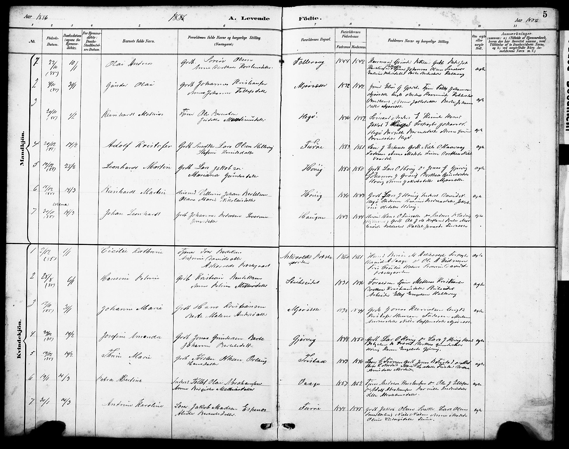 Askvoll sokneprestembete, SAB/A-79501/H/Hab/Haba/L0003: Parish register (copy) no. A 3, 1886-1928, p. 5