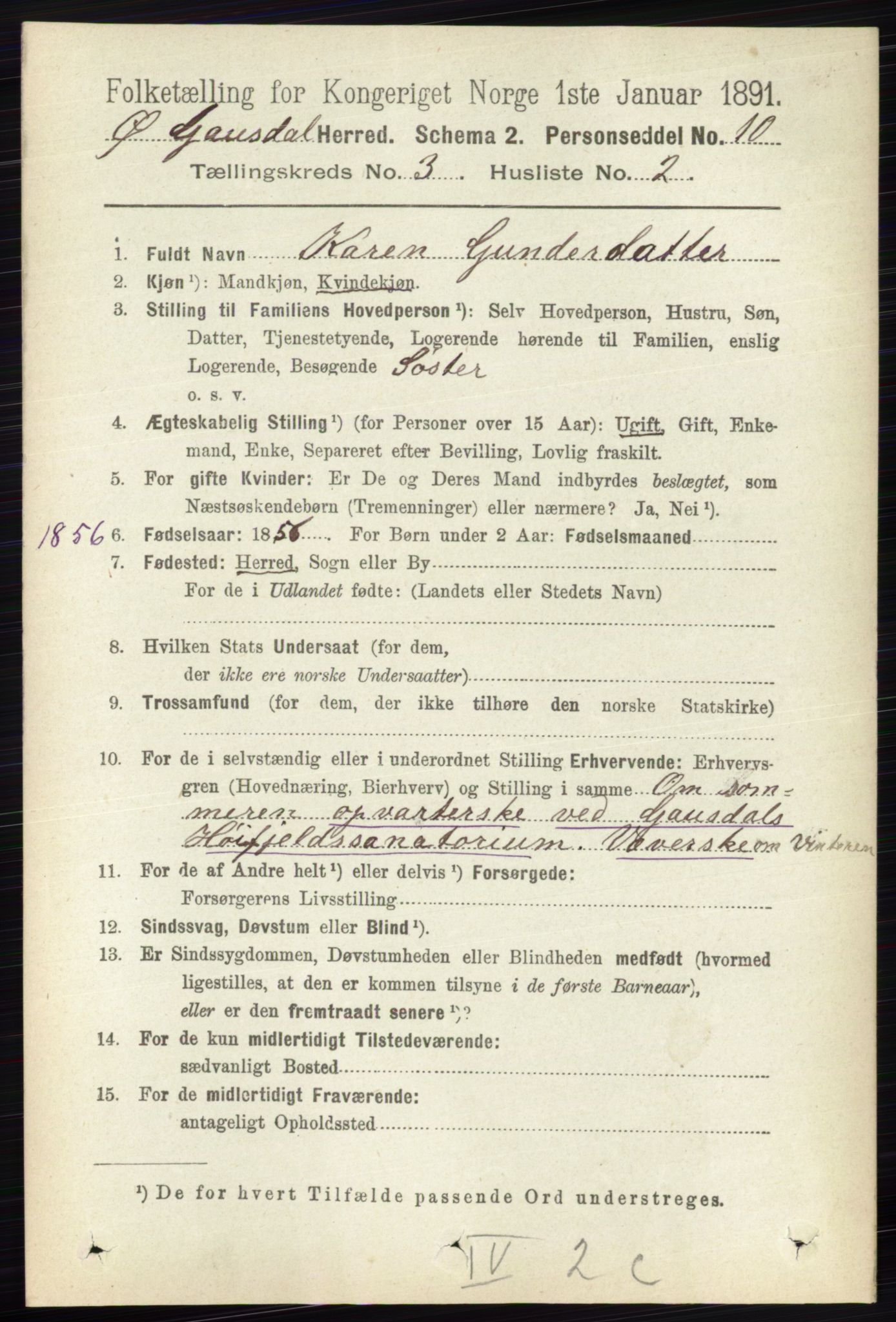 RA, 1891 census for 0522 Østre Gausdal, 1891, p. 1730