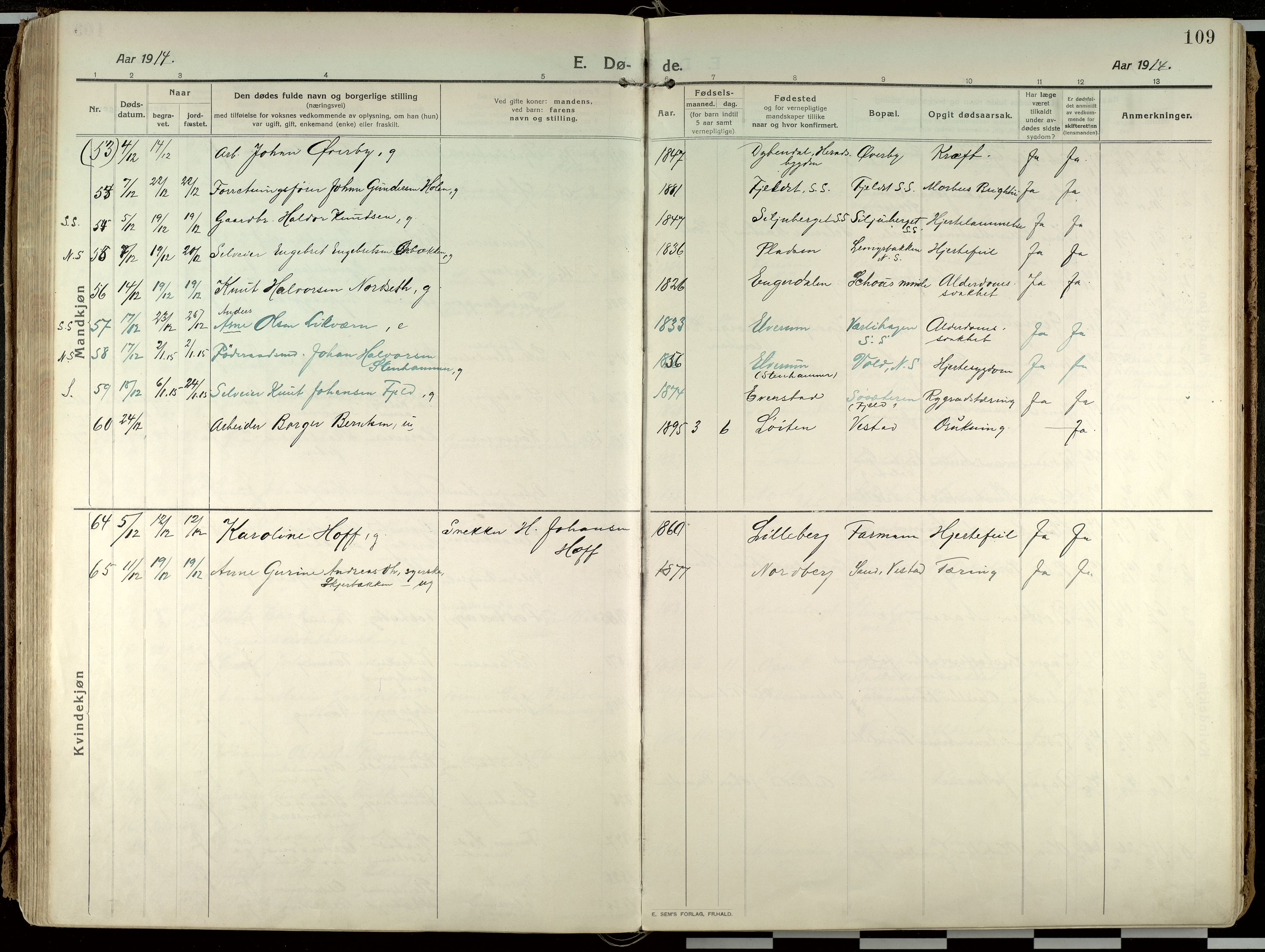 Elverum prestekontor, AV/SAH-PREST-044/H/Ha/Haa/L0021: Parish register (official) no. 21, 1913-1928, p. 109