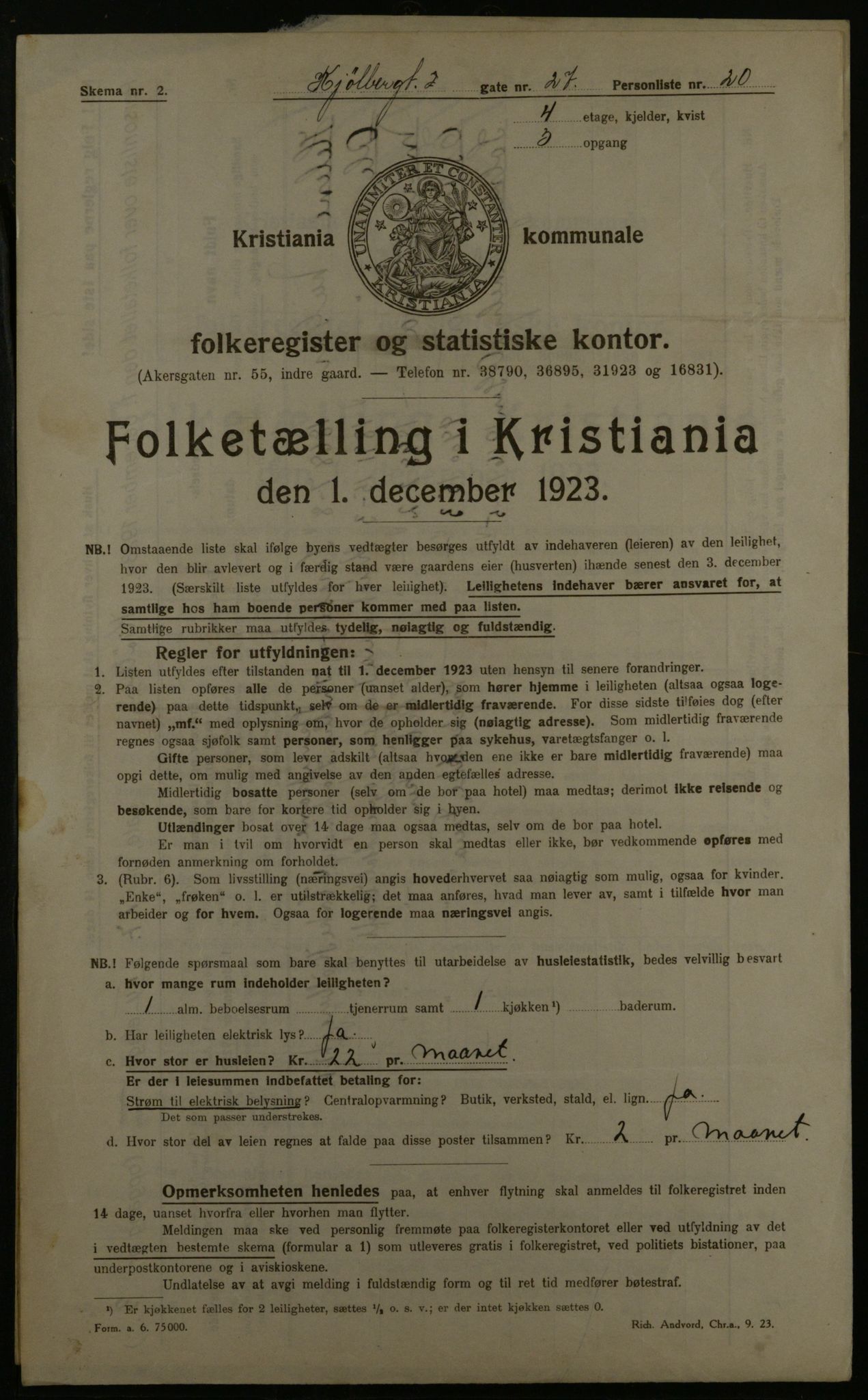 OBA, Municipal Census 1923 for Kristiania, 1923, p. 58211