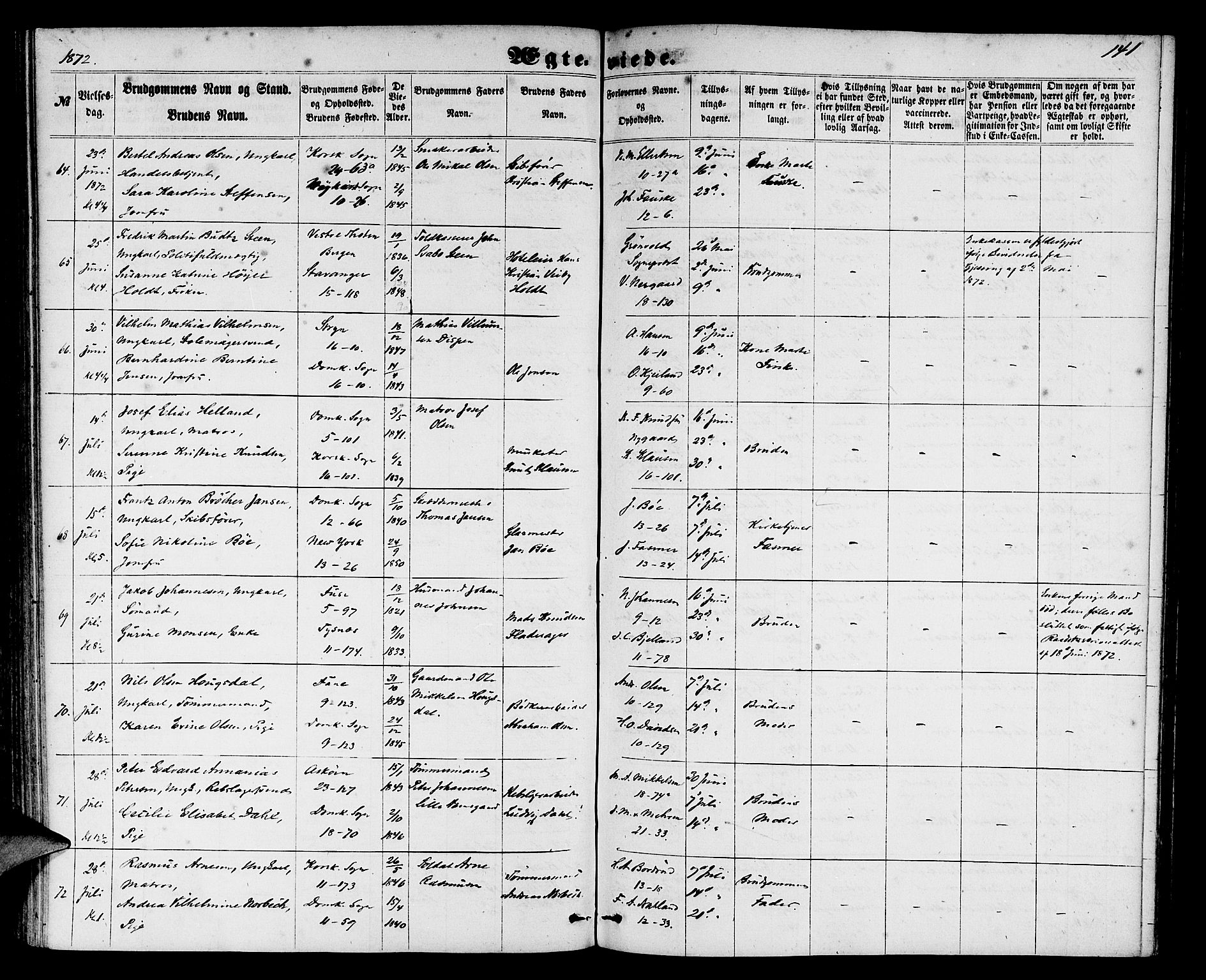 Domkirken sokneprestembete, AV/SAB-A-74801/H/Hab/L0030: Parish register (copy) no. D 2, 1857-1876, p. 141