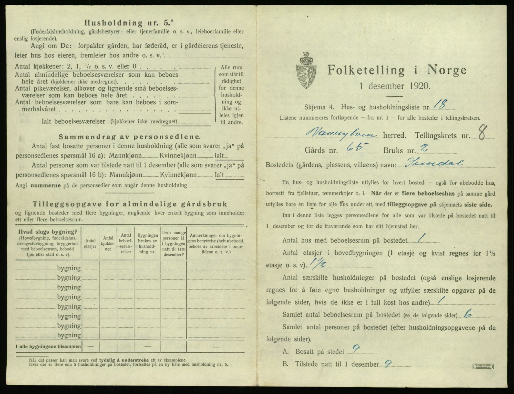 SAT, 1920 census for Vanylven, 1920, p. 649