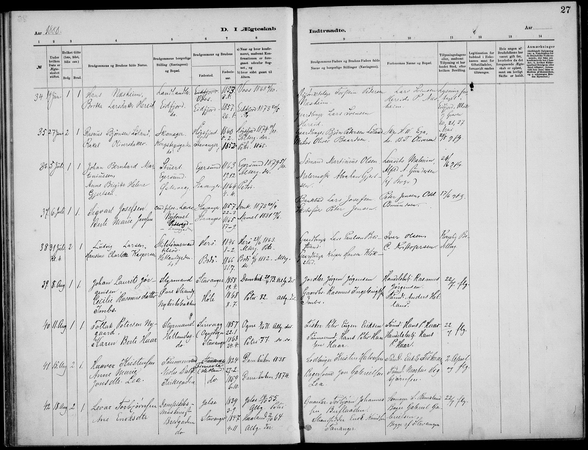 St. Petri sokneprestkontor, AV/SAST-A-101813/001/30/30BB/L0005: Parish register (copy) no. B 5, 1878-1895, p. 27