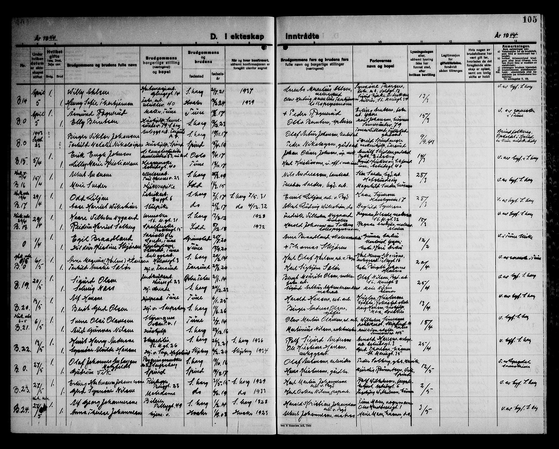 Sarpsborg prestekontor Kirkebøker, AV/SAO-A-2006/G/Ga/L0004: Parish register (copy) no. 4, 1929-1949, p. 105