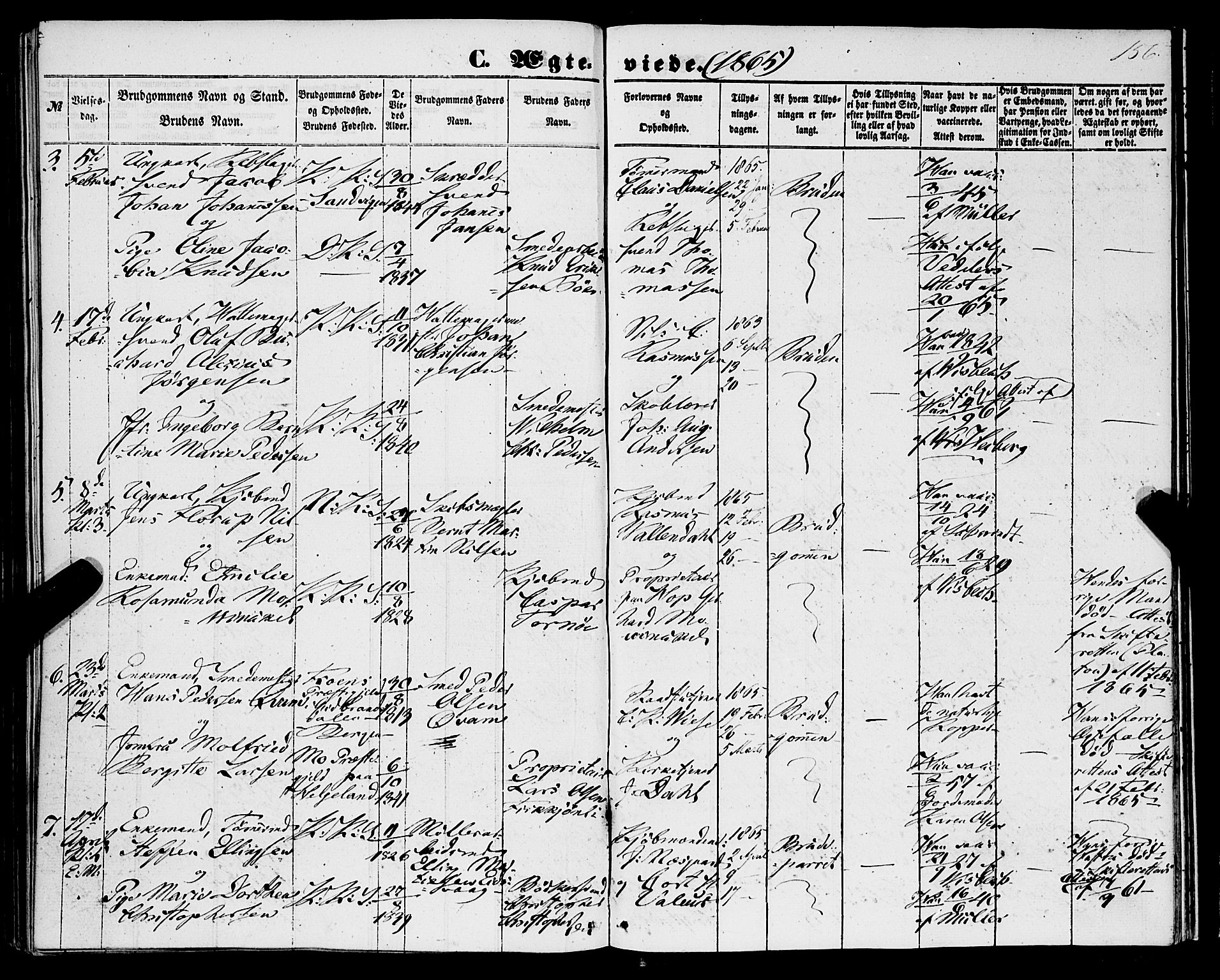 Korskirken sokneprestembete, AV/SAB-A-76101/H/Haa/L0035: Parish register (official) no. D 2, 1852-1867, p. 156