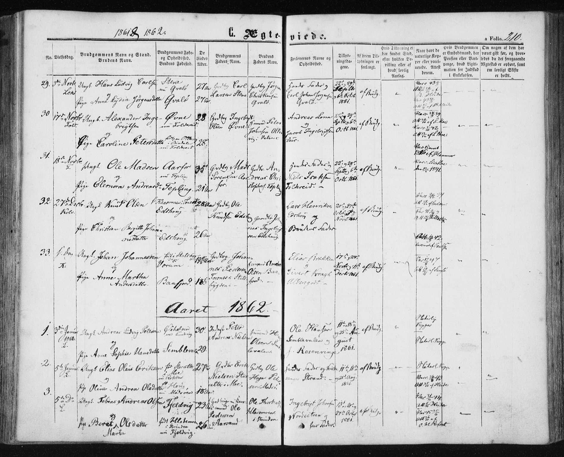 Ministerialprotokoller, klokkerbøker og fødselsregistre - Nord-Trøndelag, SAT/A-1458/780/L0641: Parish register (official) no. 780A06, 1857-1874, p. 210