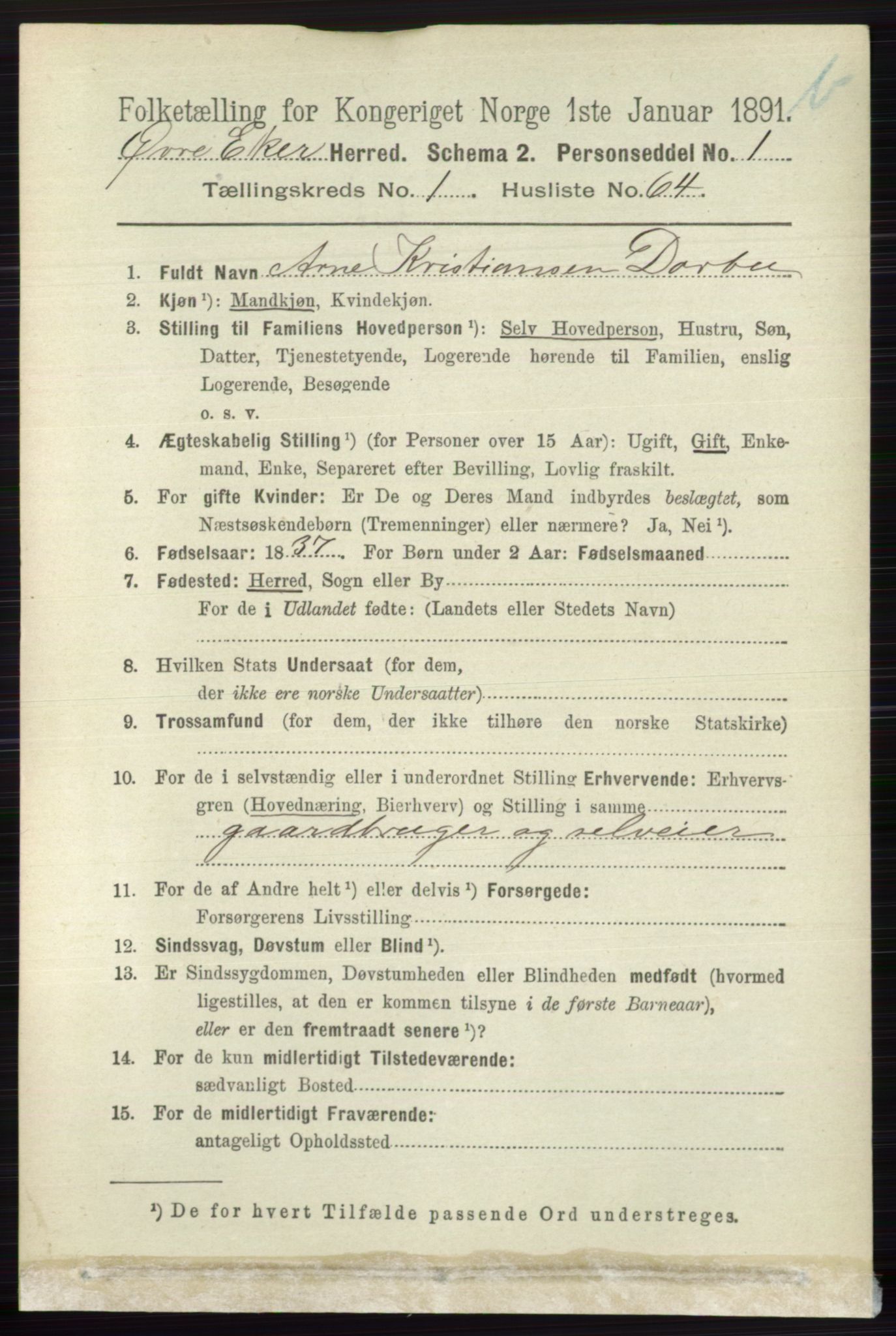 RA, 1891 census for 0624 Øvre Eiker, 1891, p. 8208