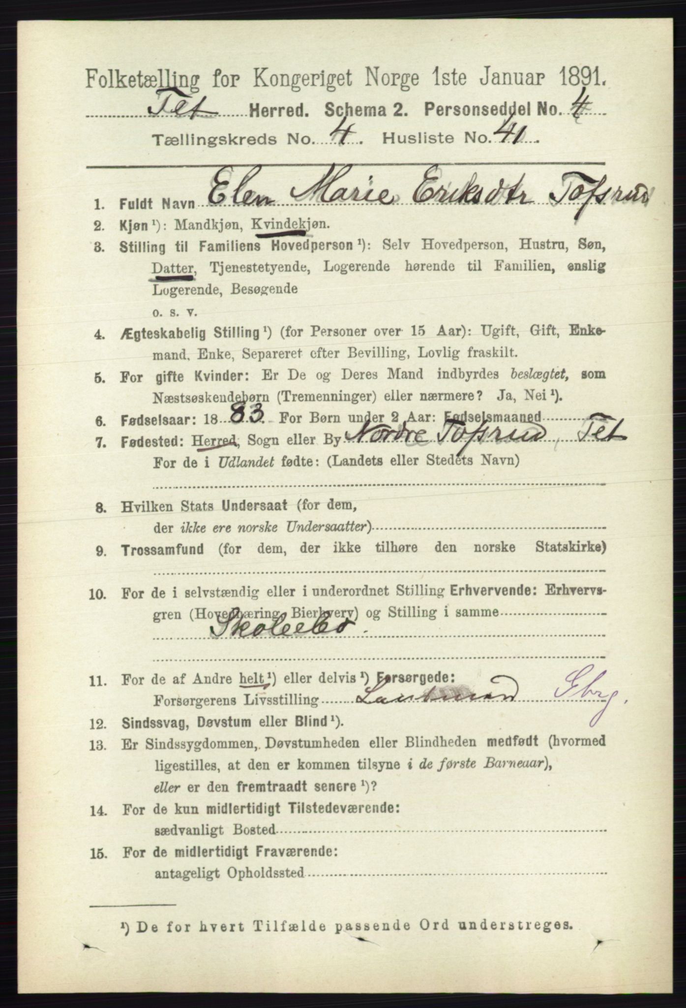 RA, 1891 census for 0227 Fet, 1891, p. 1509