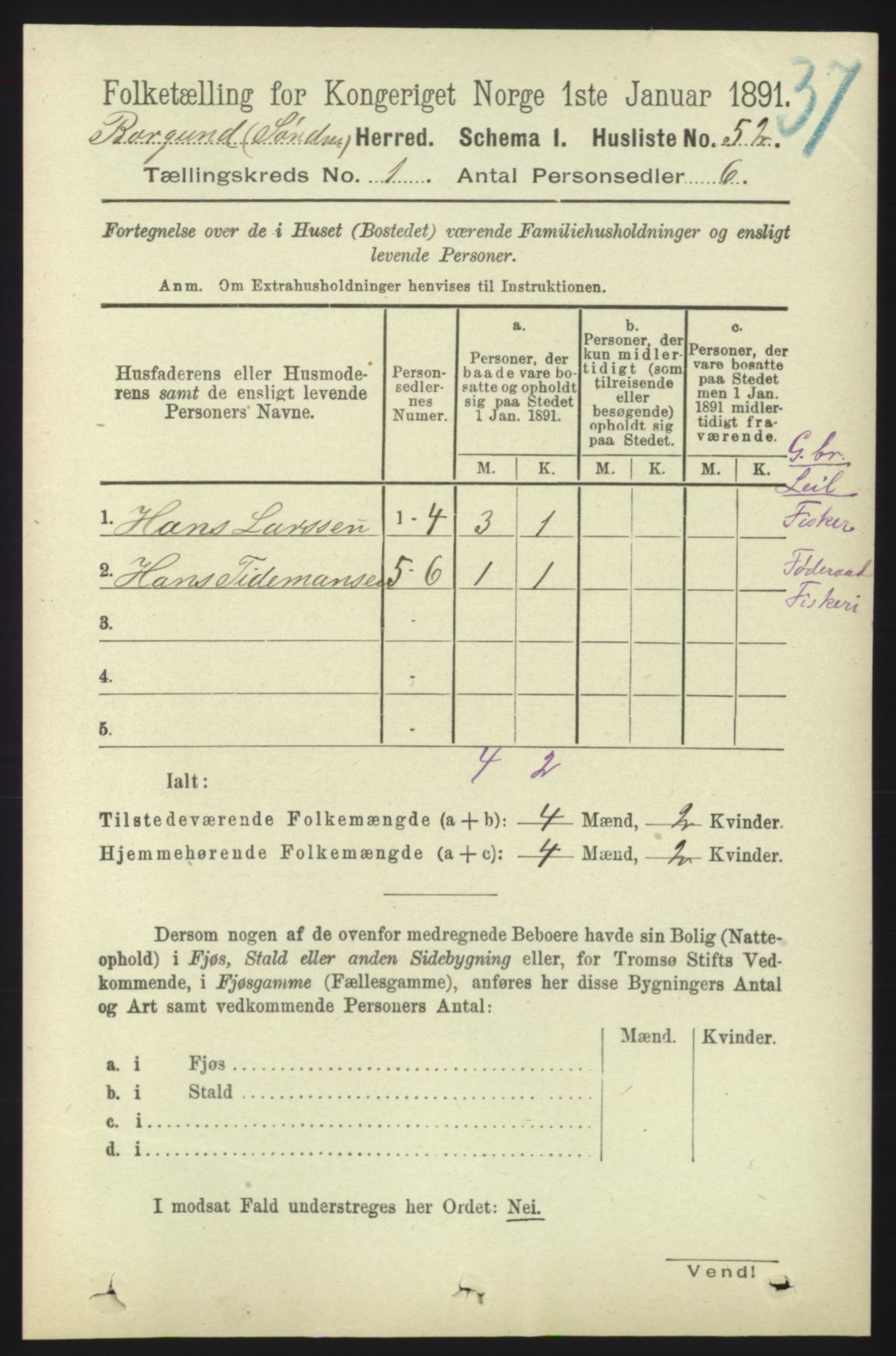 RA, 1891 census for 1531 Borgund, 1891, p. 112