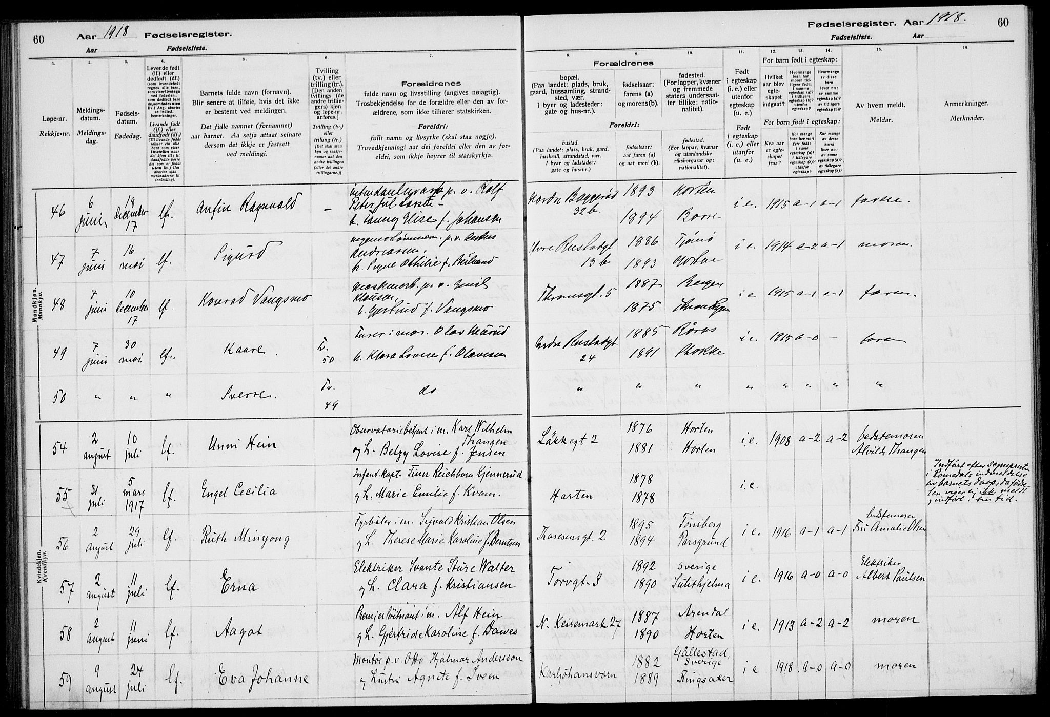 Horten kirkebøker, AV/SAKO-A-348/J/Ja/L0001: Birth register no. 1, 1916-1923, p. 60