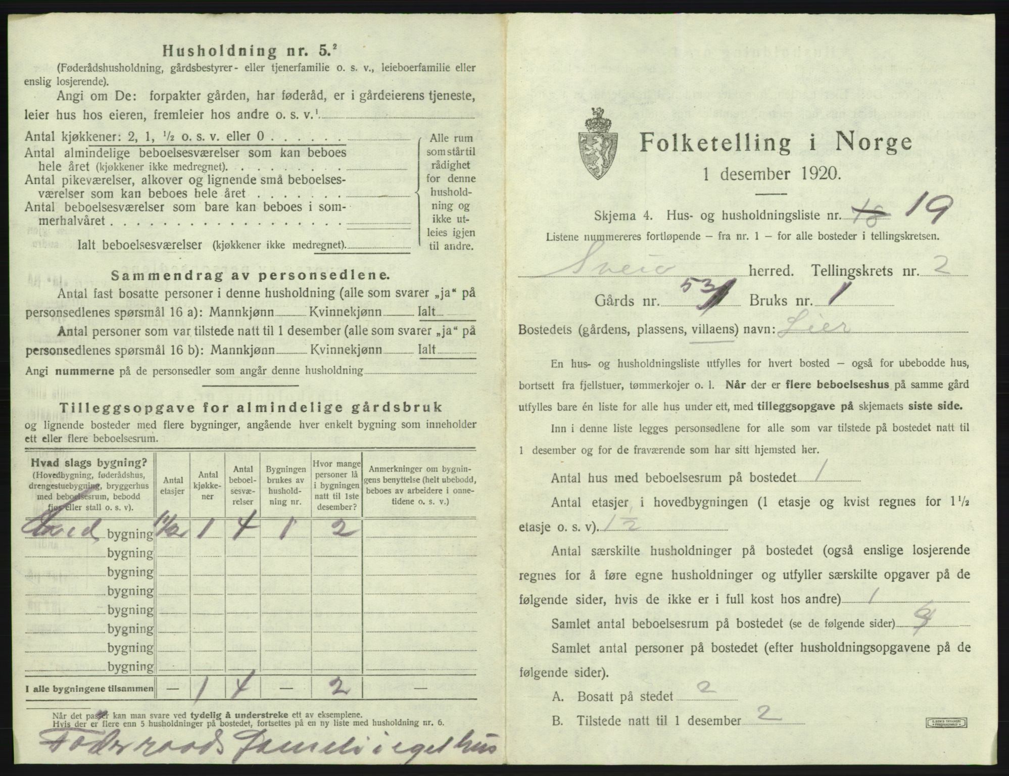 SAB, 1920 census for Sveio, 1920, p. 153