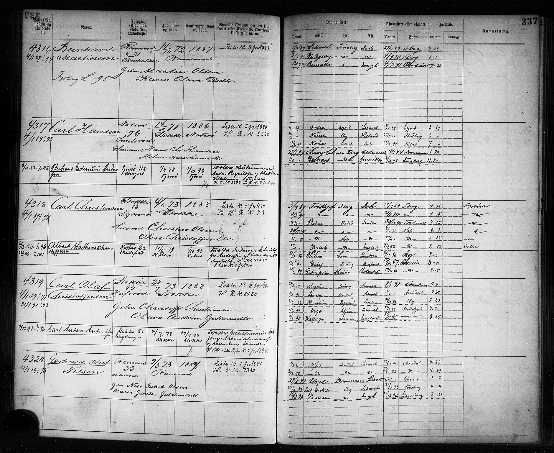 Tønsberg innrulleringskontor, AV/SAKO-A-786/F/Fb/L0007: Annotasjonsrulle Patent nr. 2636-5150, 1881-1892, p. 338