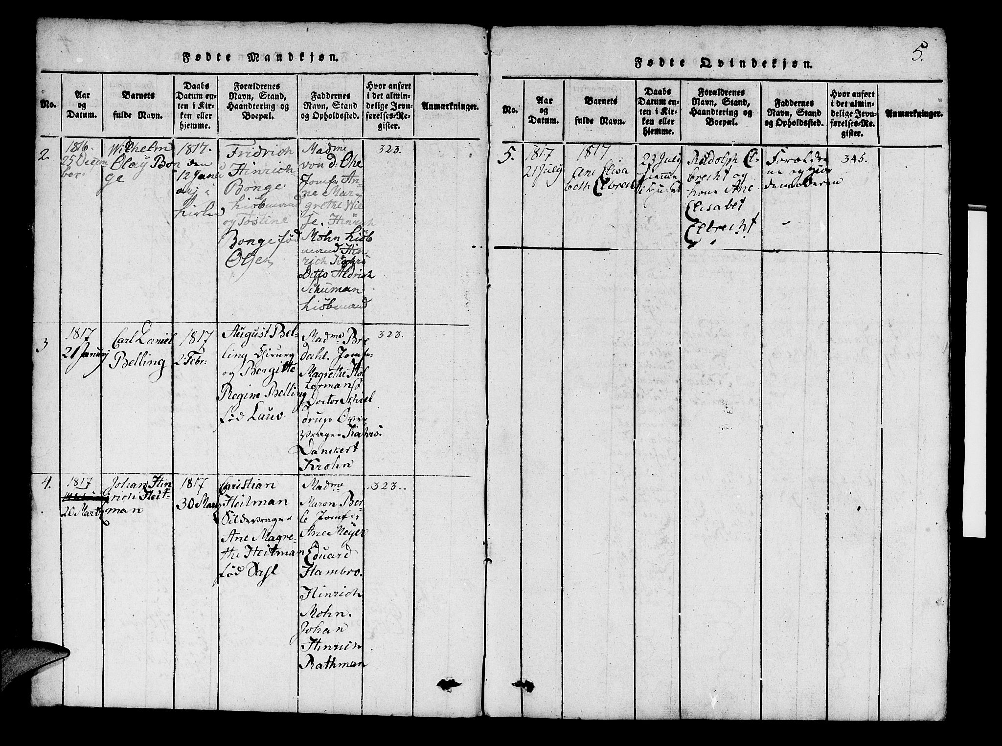 Mariakirken Sokneprestembete, AV/SAB-A-76901/H/Hab/L0001: Parish register (copy) no. A 1, 1815-1846, p. 5