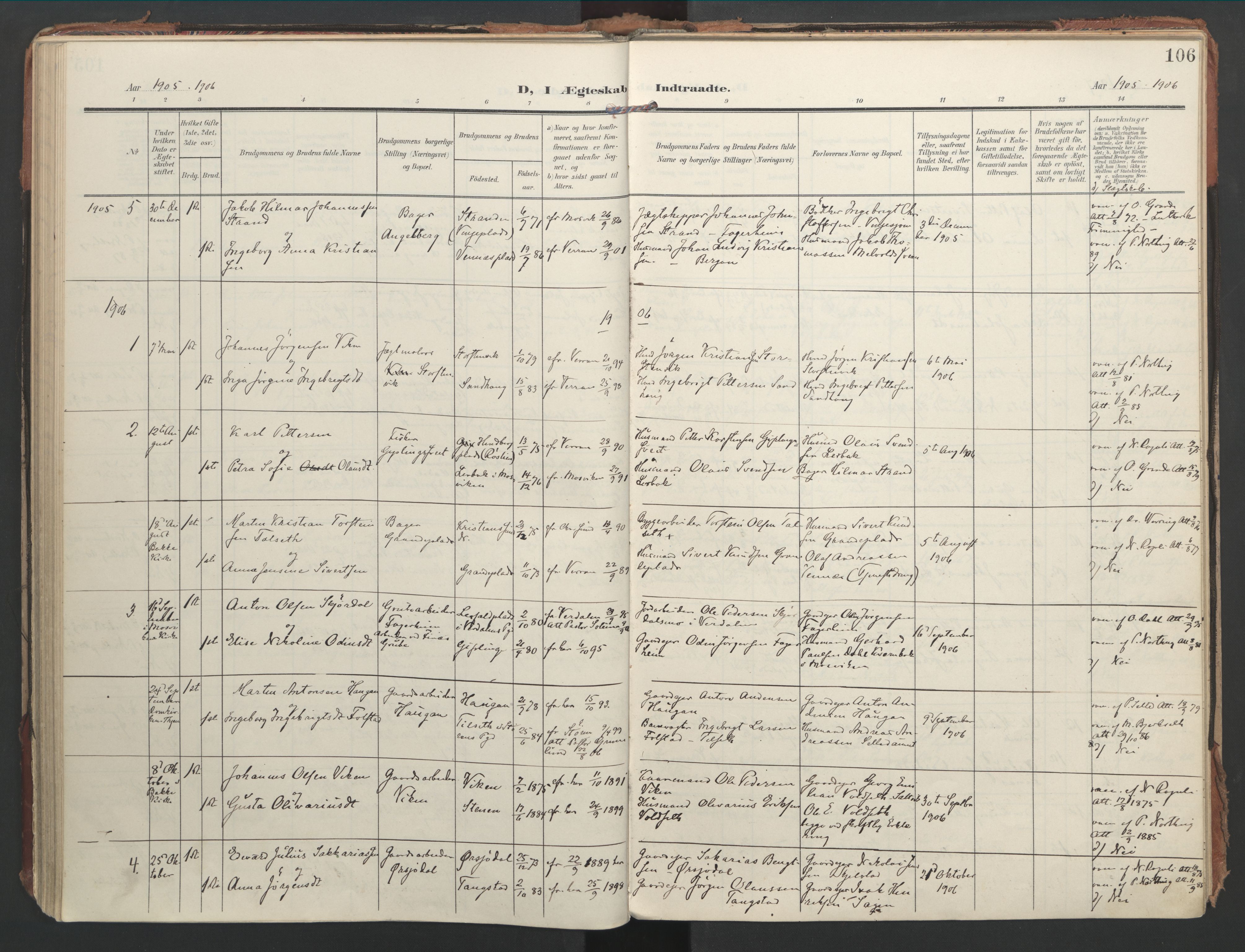 Ministerialprotokoller, klokkerbøker og fødselsregistre - Nord-Trøndelag, SAT/A-1458/744/L0421: Parish register (official) no. 744A05, 1905-1930, p. 106