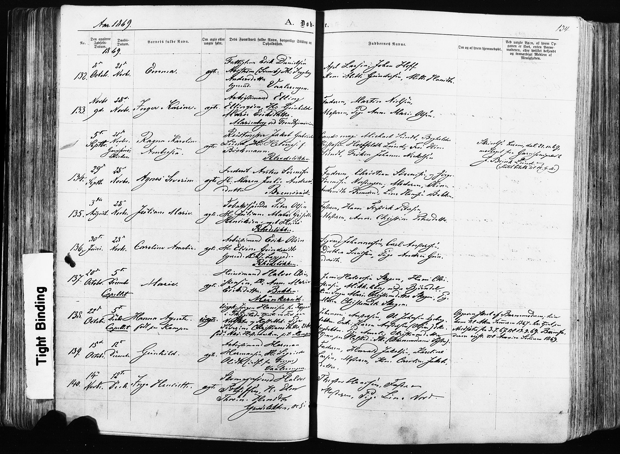 Østre Aker prestekontor Kirkebøker, SAO/A-10840/F/Fa/L0003: Parish register (official) no. I 3, 1869-1875, p. 134