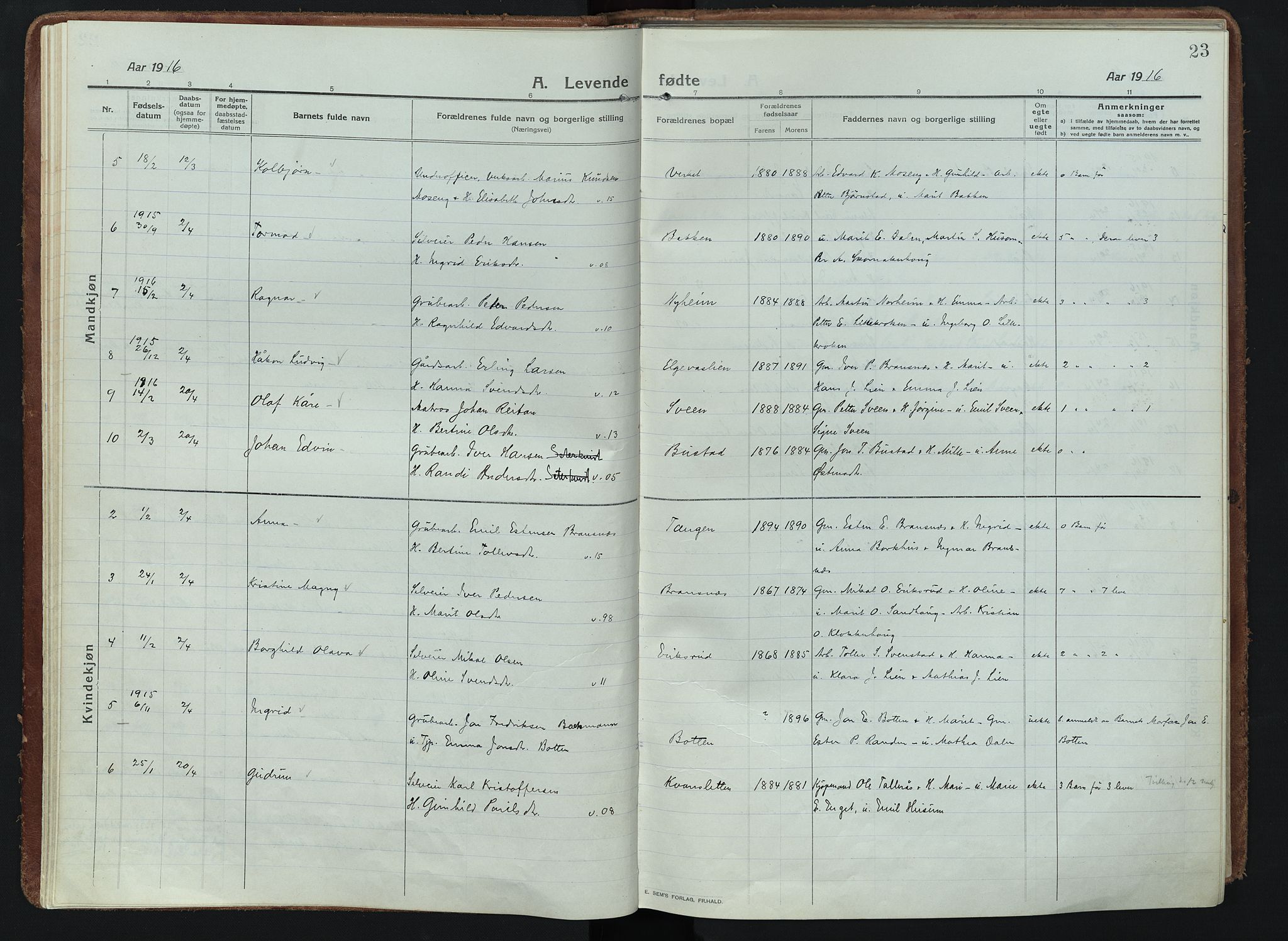 Alvdal prestekontor, SAH/PREST-060/H/Ha/Haa/L0005: Parish register (official) no. 5, 1913-1930, p. 23