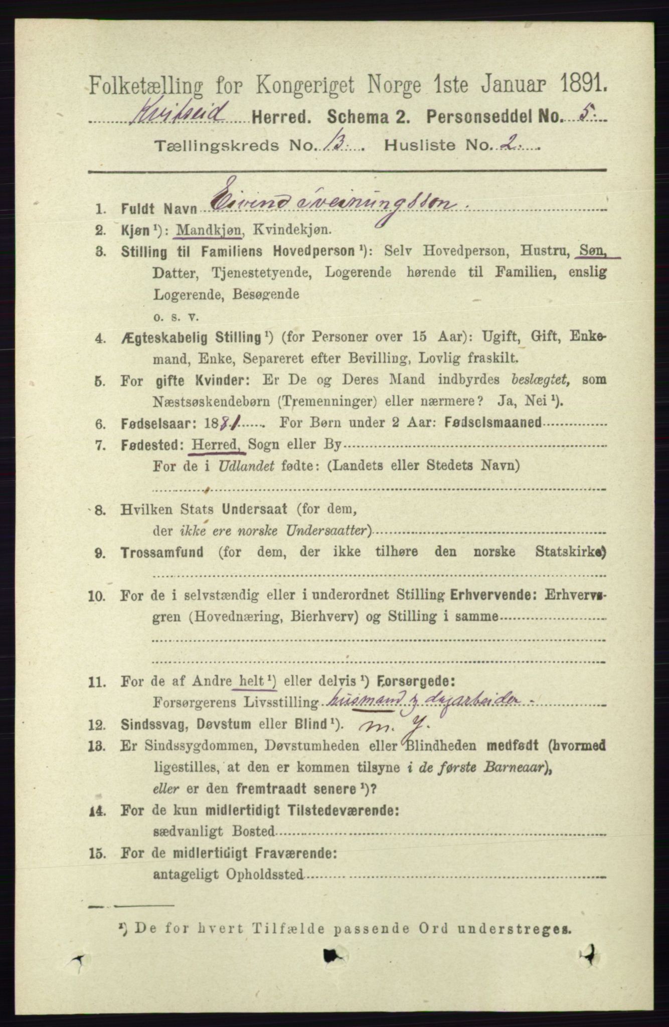 RA, 1891 census for 0829 Kviteseid, 1891, p. 3092