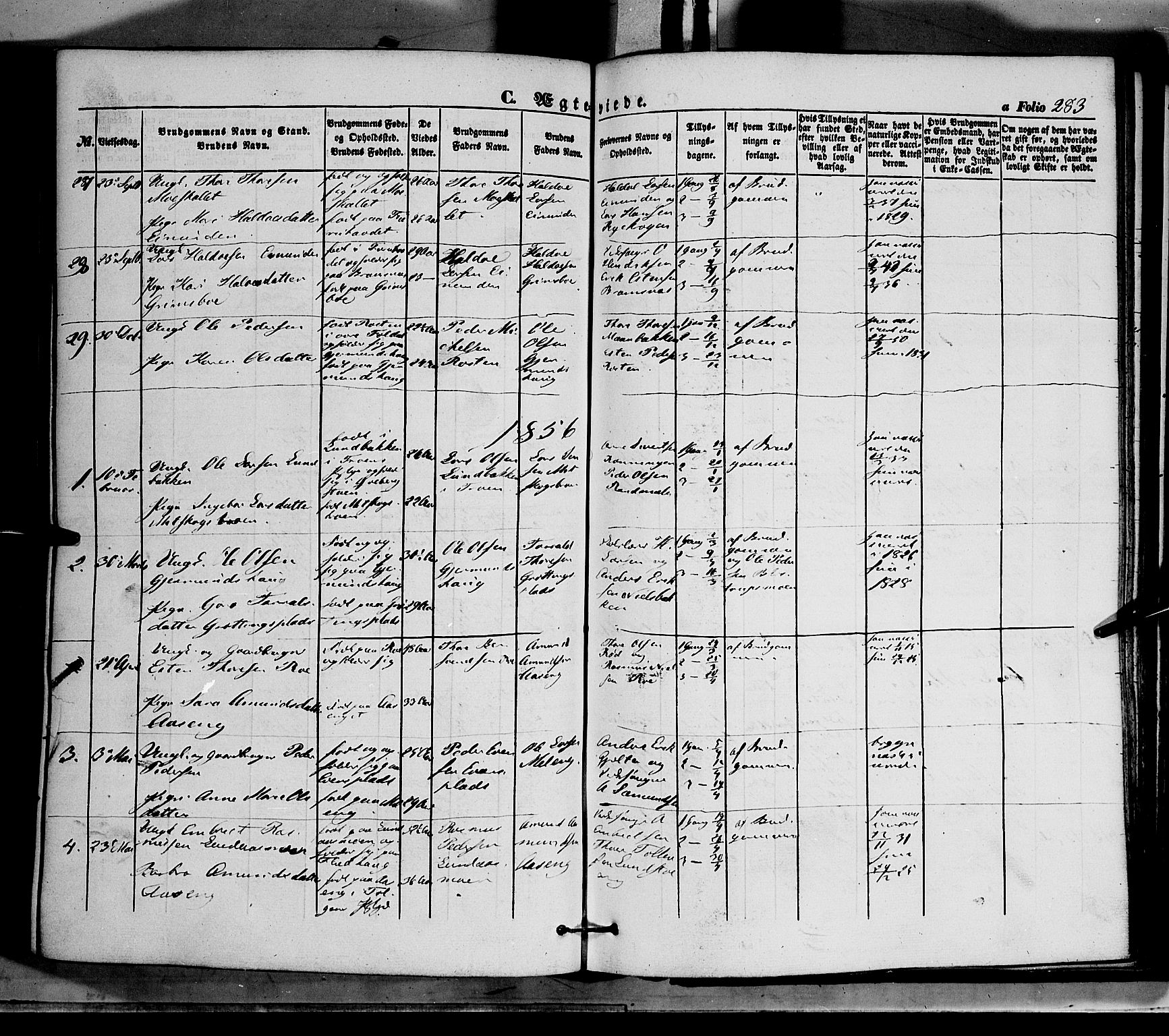 Tynset prestekontor, SAH/PREST-058/H/Ha/Haa/L0020: Parish register (official) no. 20, 1848-1862, p. 283